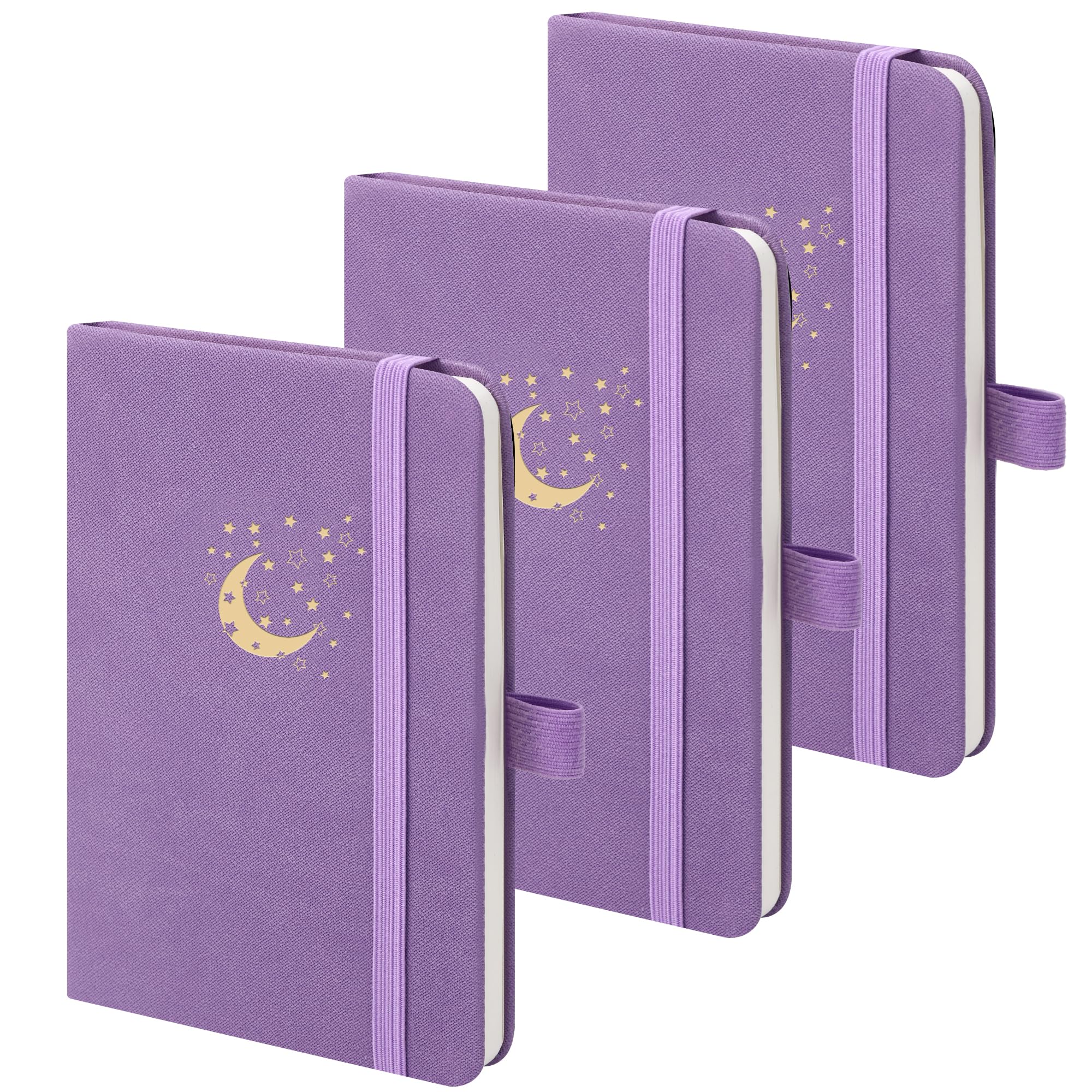 BOBO RABBIT Confezione da 3 quaderni tascabili estetici con luna e stella, piccoli mini quaderni per prendere appunti, copertina rigida, in pelle, a righe, per donne e uomini