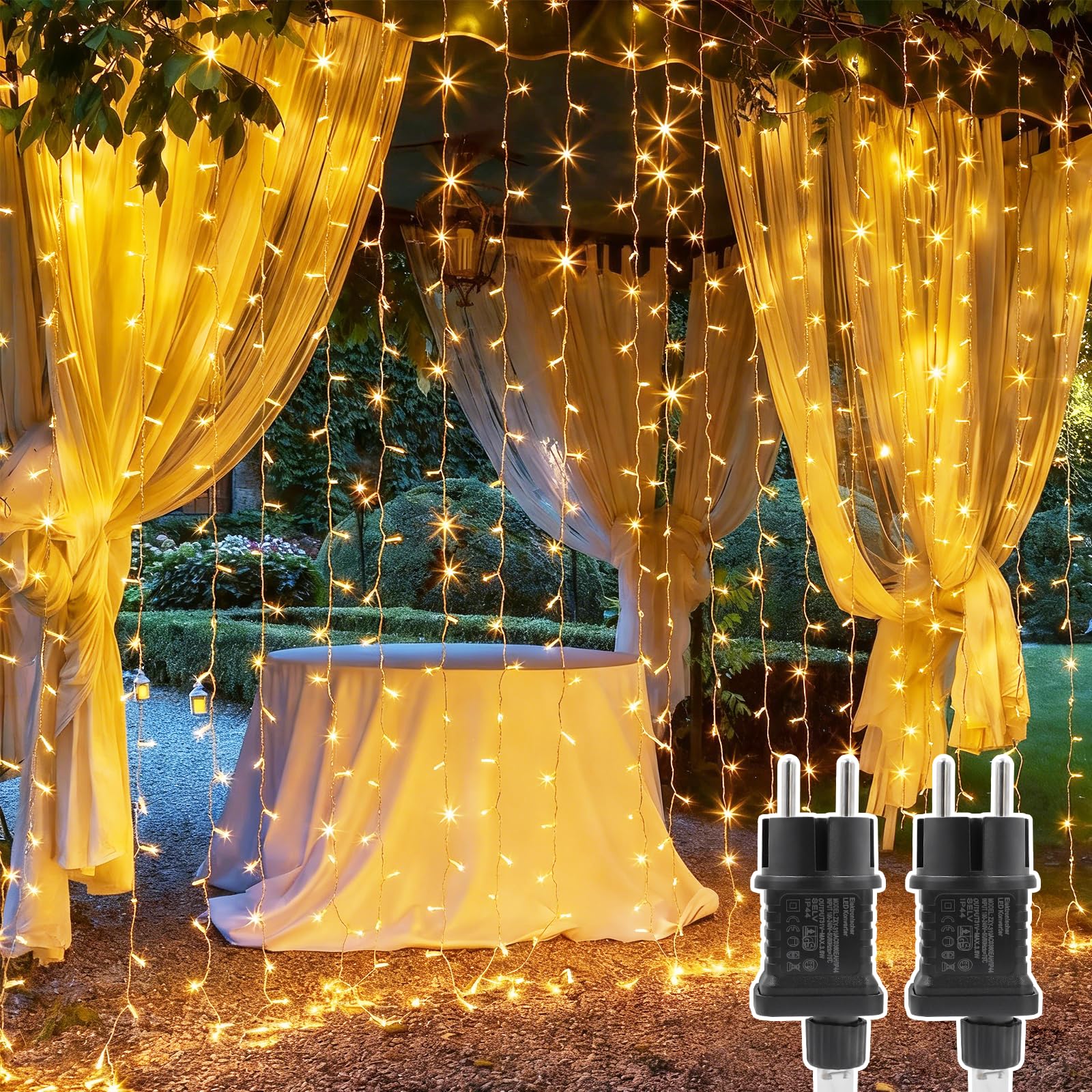 A.bigwhale Rideau Lumineux 3m x 2m, 2 Pièces Guirlande Lumineuse Noël avec Timer, Rideau lumière Interieur Extérieur Étanche 8 Modes Pour Mur Fenêtre Mariage Chambre Balcon Décoration de Noël
