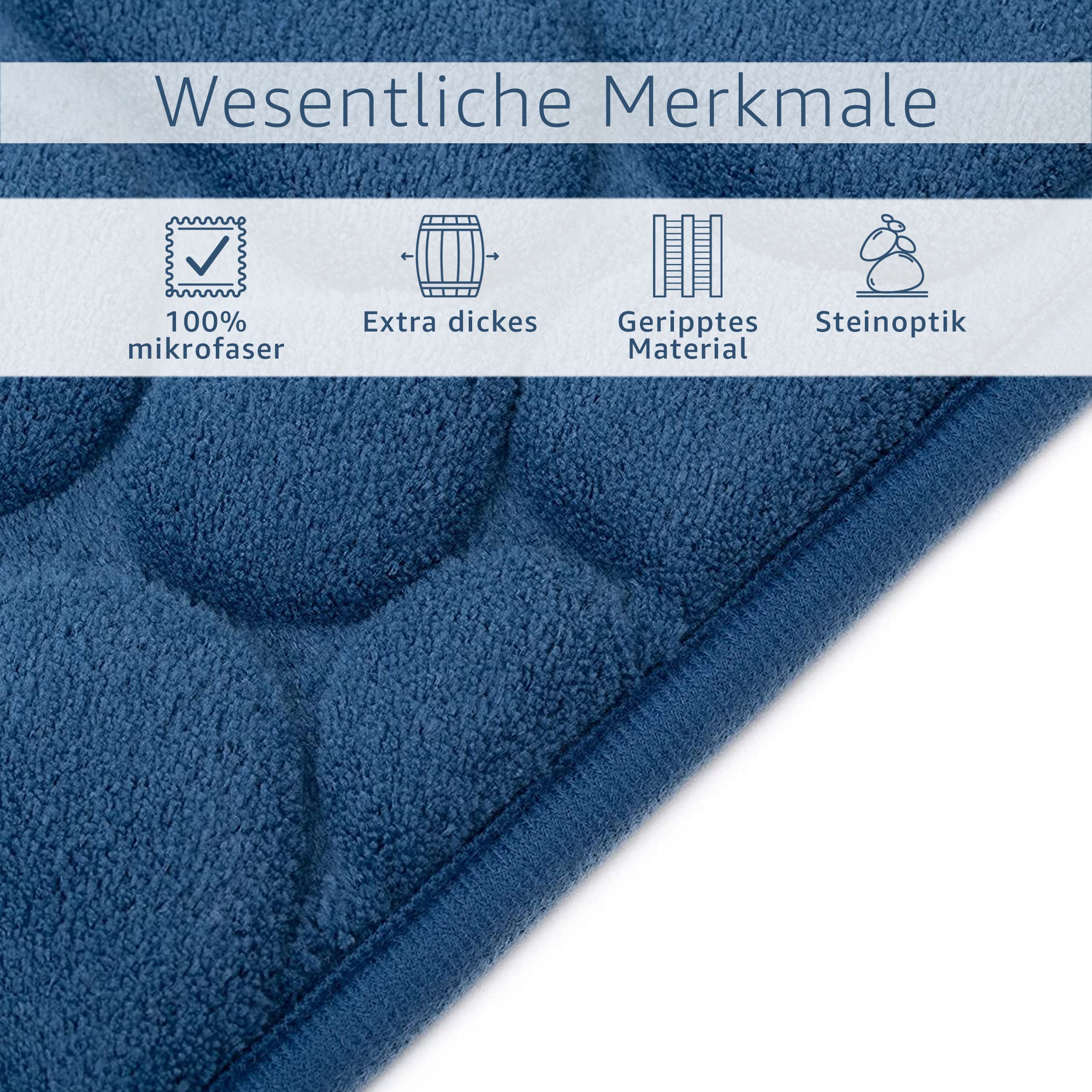 Amago - Mikrofaser Badteppich, Steinoptik 100 prozent PES, 50 x 80 cm - Blau