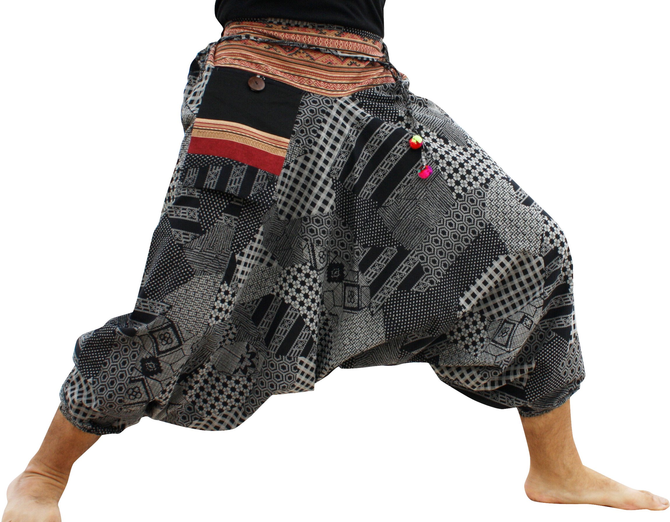 RaanPahMuang Mao Hill Tribe Harem Pants Patch Printed Summer Cotton Hanging Pocket