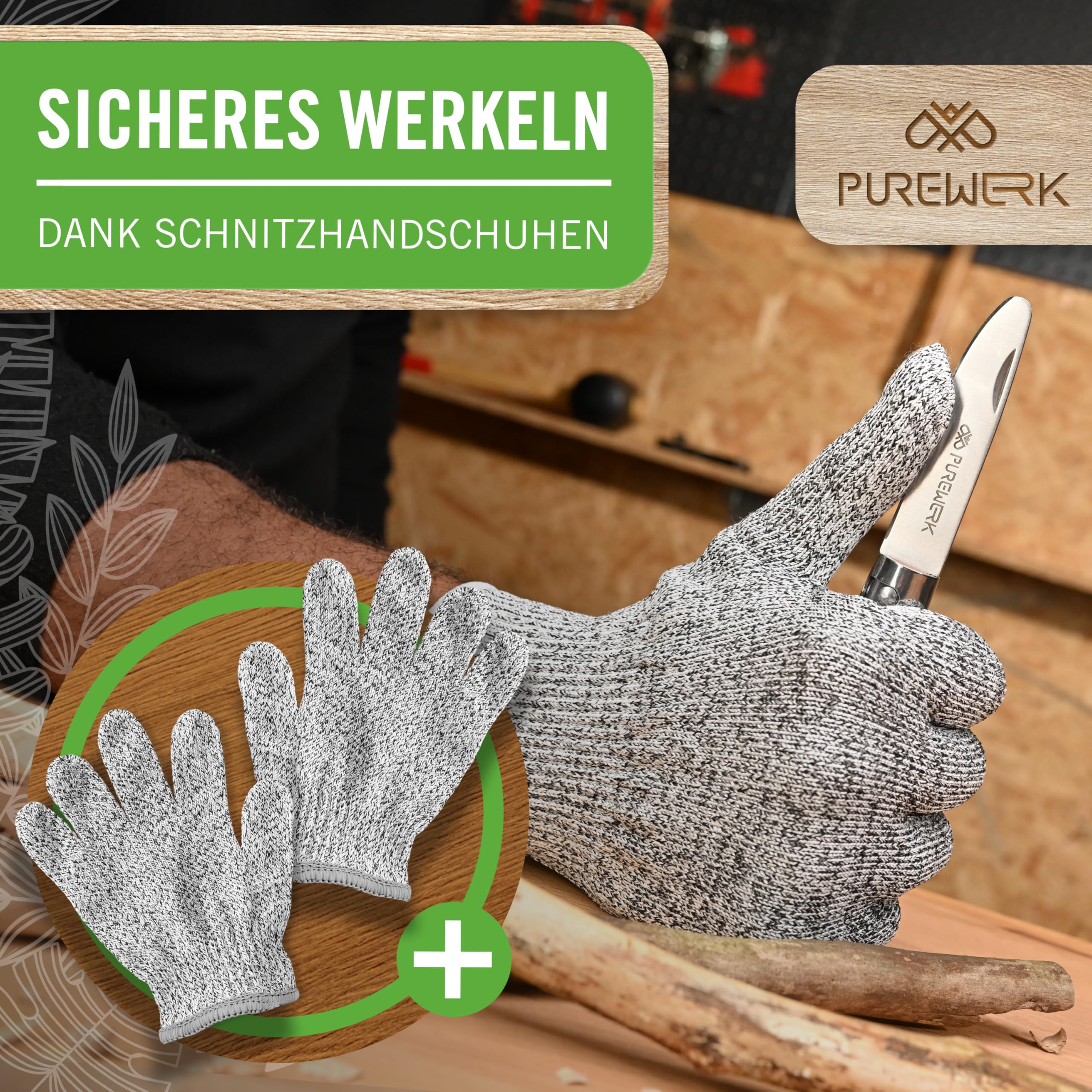 Schnitzmesser Kinder ab 6 Jahre [mit abgerundeter Spitze] - klappbares Outdoor-Taschenmesser mit Holzgriff - Schnitzset mit Kinderschnitzmesser, Etui, Handschuhen und mehr