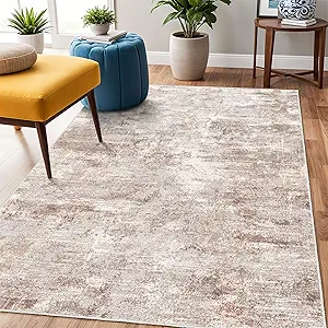 Washable Abstract Area Rug 3X5 - Rugs for Living Room Large Non Slip Indoor Entryway Rubber Backing Carpet Bedroom Kitchen Distressed Stain Resistant Floor Decor Mat Machine Washable 3X5 Brown