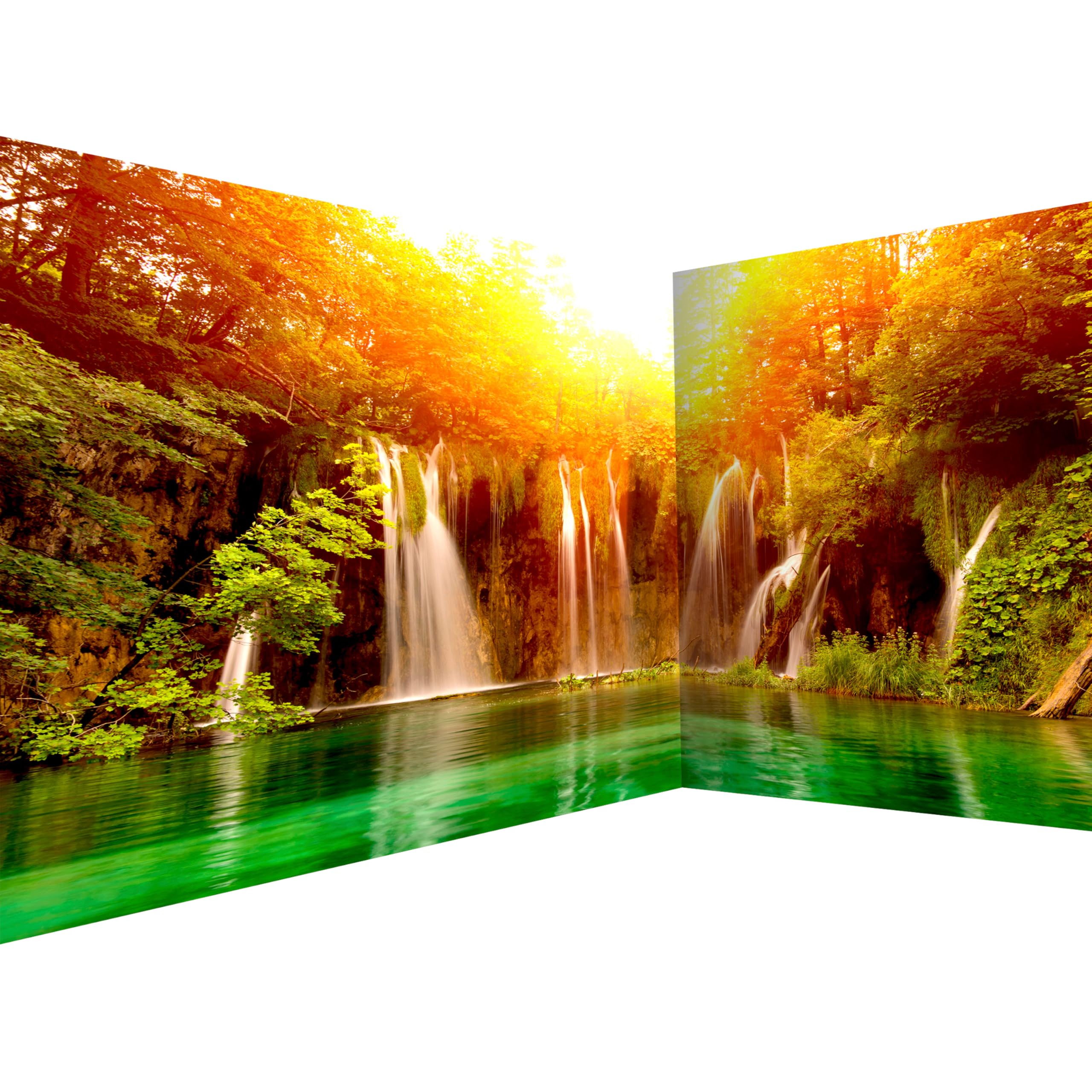 murando Photo Wallpaper Waterfall 539x250 cm / 212" x 98" Peel and Stick Self-Adhesive Corner Foil Print Wall Mural Angle Wallpaper Nature Sun Forest Tree Landscape Orange c-B-0475-a-a — image 1