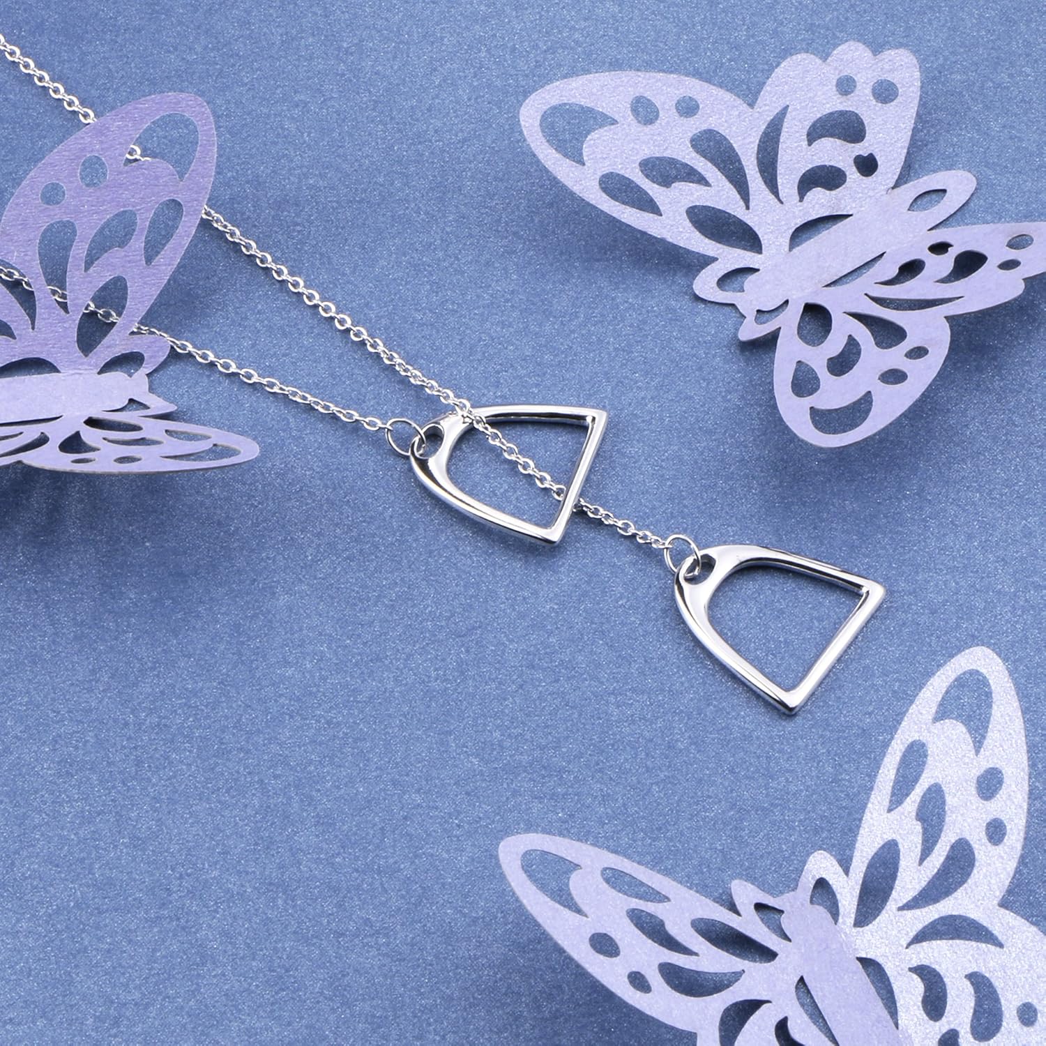 YFN Sterling Silver Double Horse Strirrup Lariat Necklace Gift For Women - Image 3