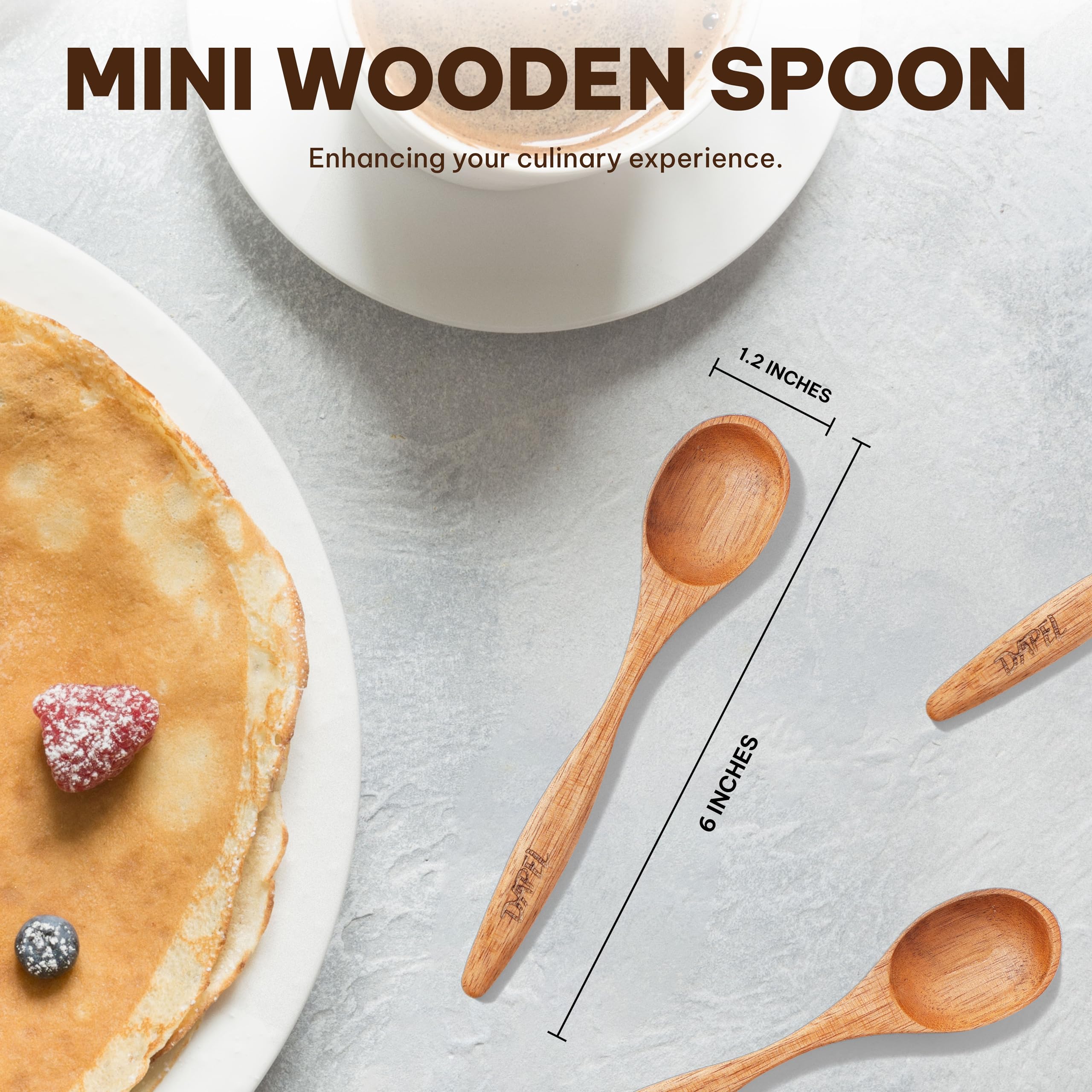 DAPEL 8-Piece Small Wooden Spoon Set - 6 Inch Tiny Wood Stirring Utensils, Bamboo Table Spoons for Tea, Coffee, and Honey - Hardwood Teaspoons