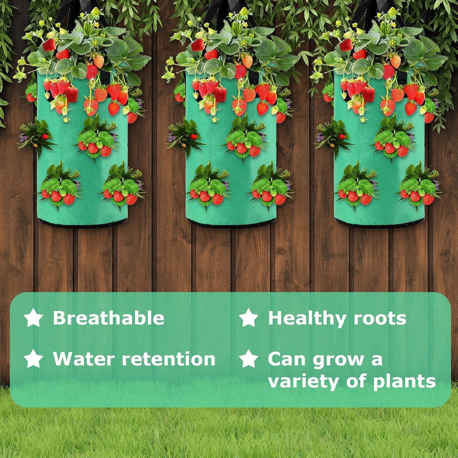 Boao 6 Pieces 3 Gallon Tomato and Herb Planter Hanging Aeration Fabric Strawberry Grow Bags Hanging Strawberry Planter Upside Down Tomato Plant Hanger Vegetable Planting Bags for House(Green)