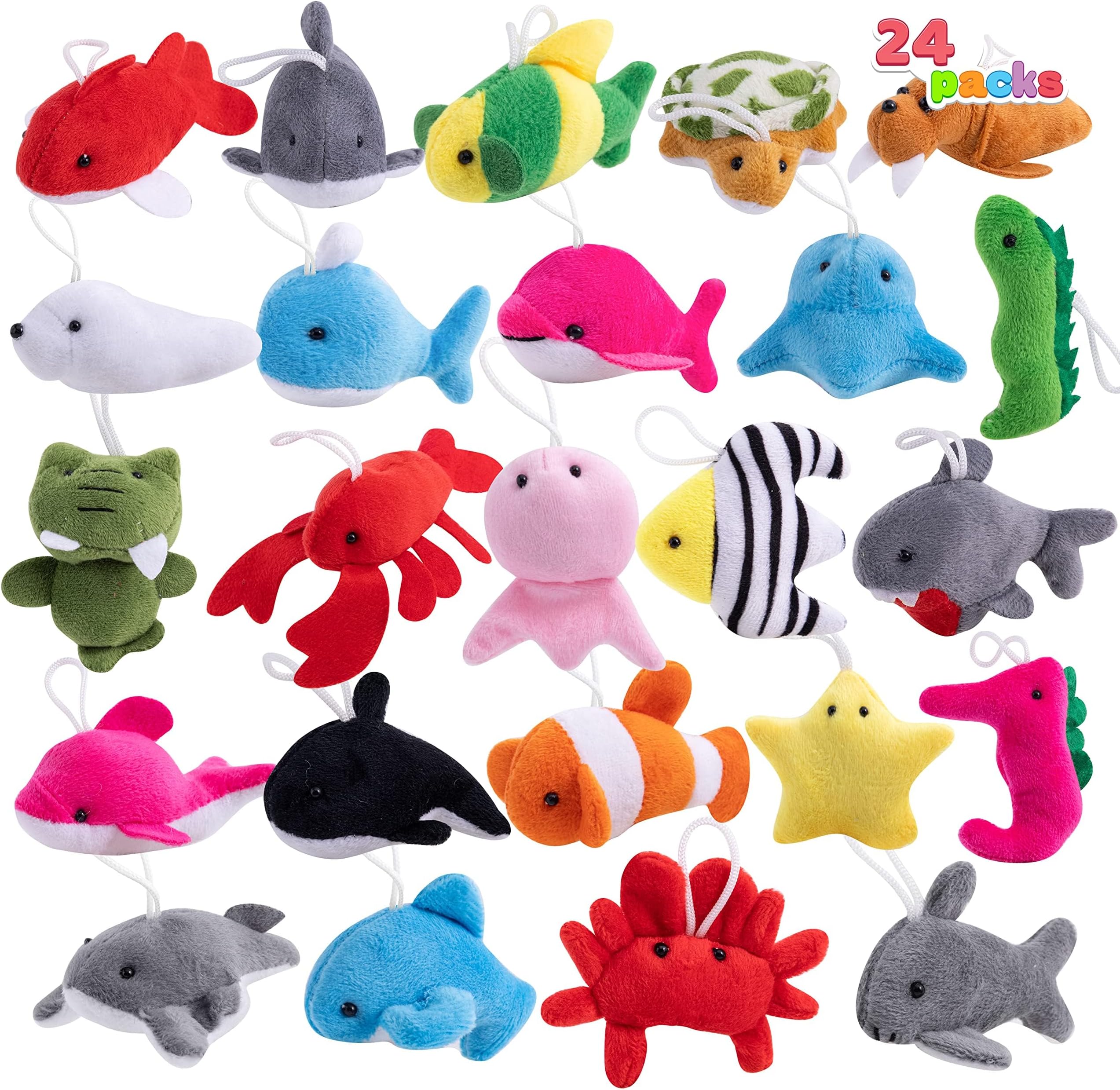 JOYIN 24 Pcs Mini Plush Sea Animals, Bulk Marine Animals for Children's Birthday Parties, Pinata, Gift Bags, Supplies for Easter Parties