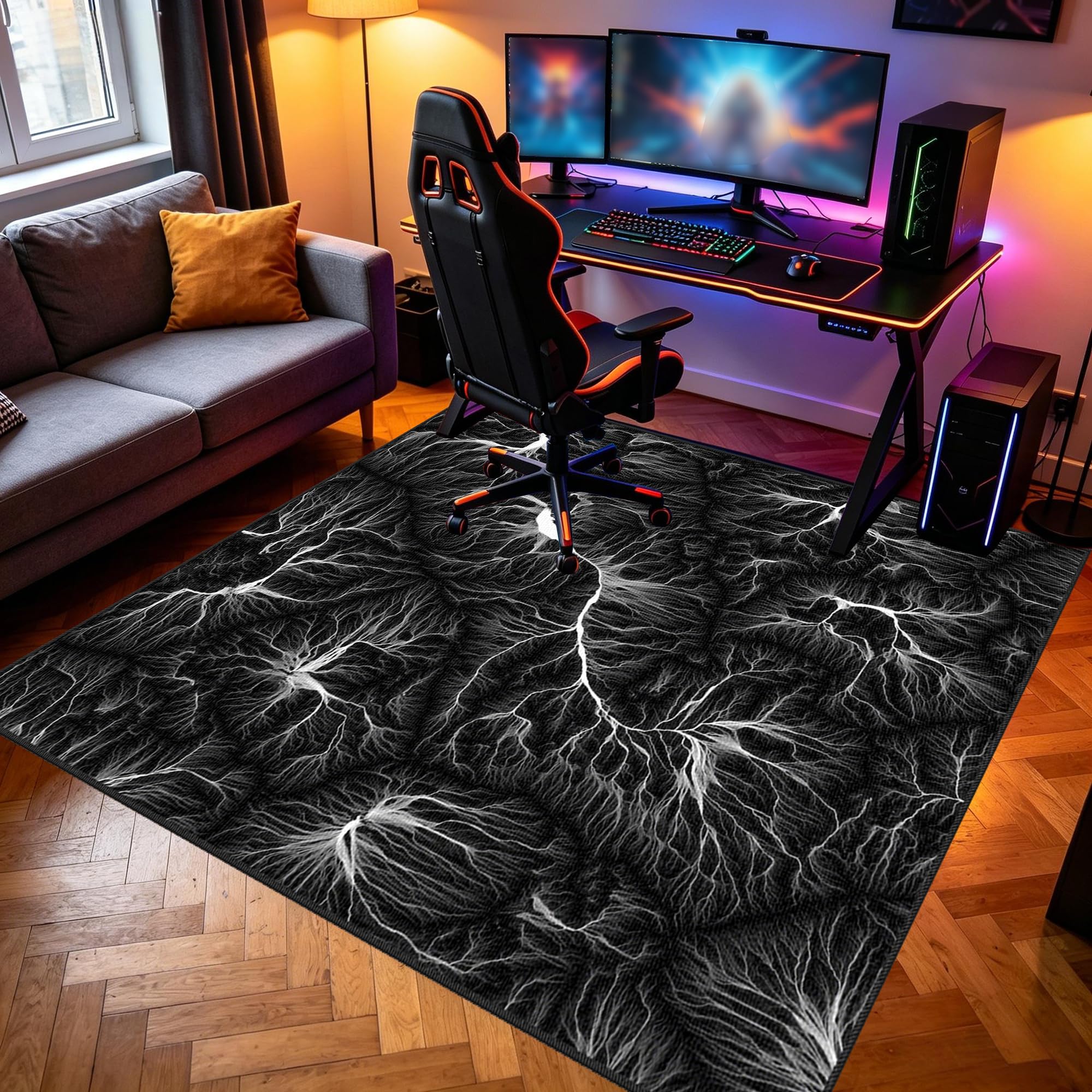 Zmywalny dywanik do pokoju zabaw, 140 x 180 cm / 55,12 x 70,87 cala Mata podłogowa na krzesło komputerowe do gier, mata sportowa, mata podłogowa dla graczy 3D do sypialni na krzesło biurowe