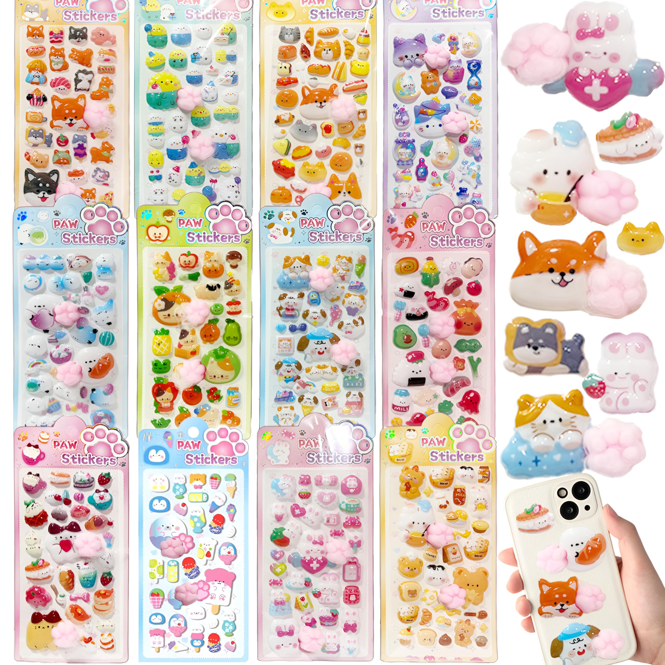 Amazon.co.jp: 肉球 シール ぷにぷに 3D 立体 マシュマロシール 12枚