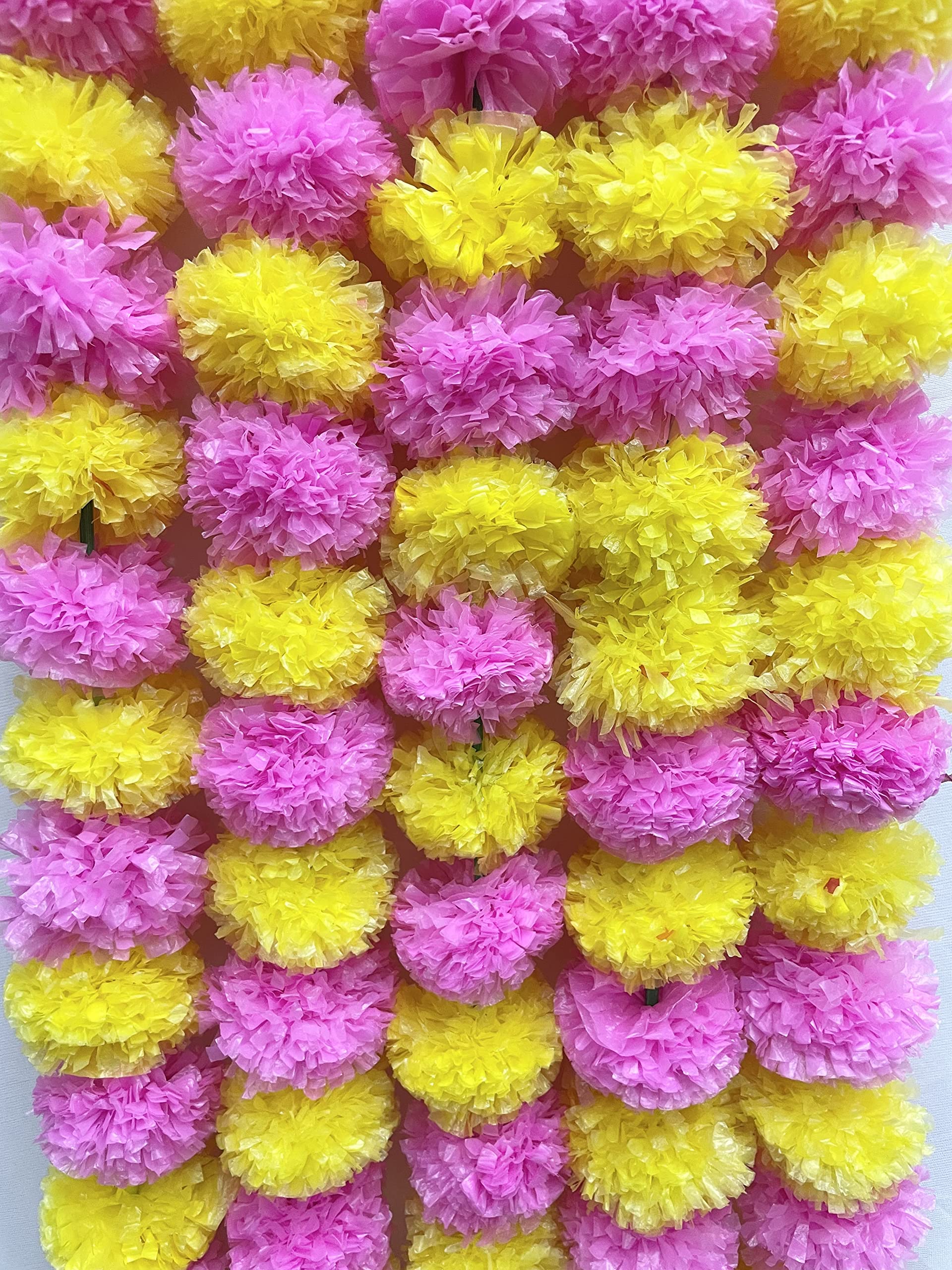 SPHINX Artificial Marigold Fluffy Flowers Garlands for Decoration - Pack of 5 (Yellow and Baby Pink)