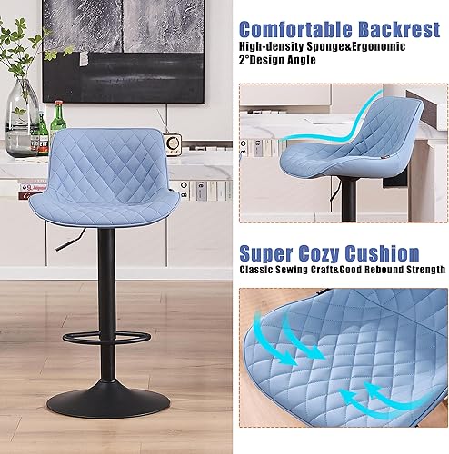 Miniatura 66 de YOUTASTE Taburetes de bar negros de altura de mostrador, juego de 2 taburetes de bar ajustables giratorios de piel sintética con respaldo acolchado,