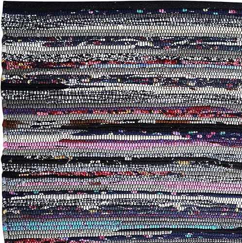 Miniatura 153 de Alfombra de trapo 100% algodón de 2 x 3 pies, lavable multicolor, alfombra Chindi tejida a mano y reversible para sala de estar, cocina, entrada