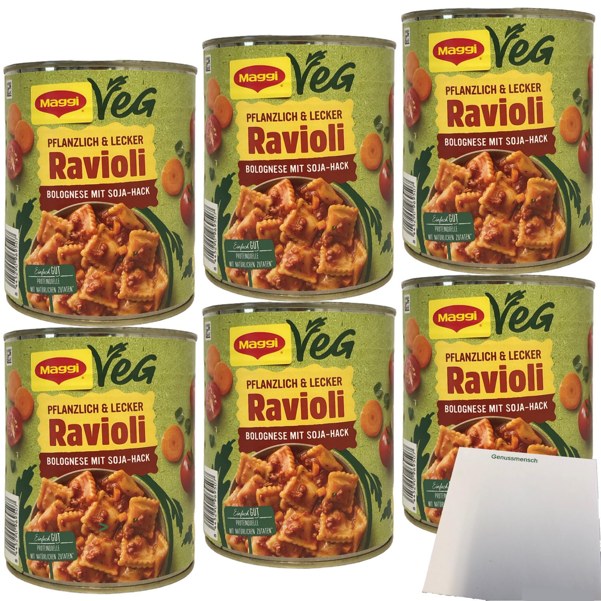 usy Bundle für Maggi Ravioli Bolognese mit Soja-Hack vegan 6er Pack (6x800g Dose) + usy Block