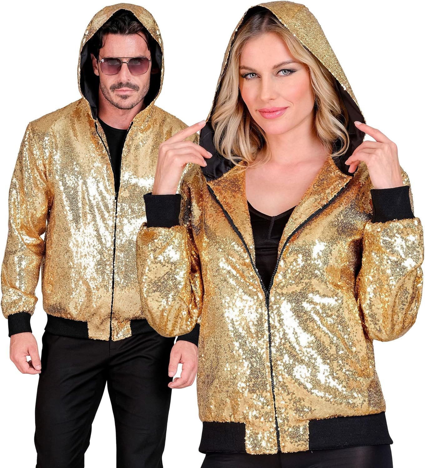 W WIDMANN MILANO Party Fashion - Party Fashion Bomber Jacket with Hood, Sequin Jacket, Party Outfit, Disco