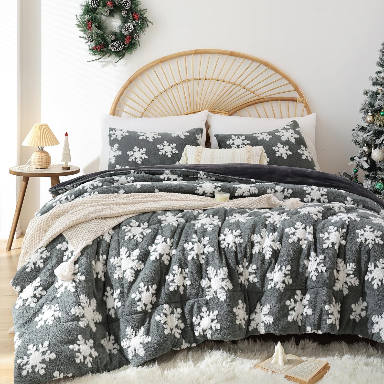 JANZAA Christmas Bedding Duvet Cover Queen Dark Grey Duvet