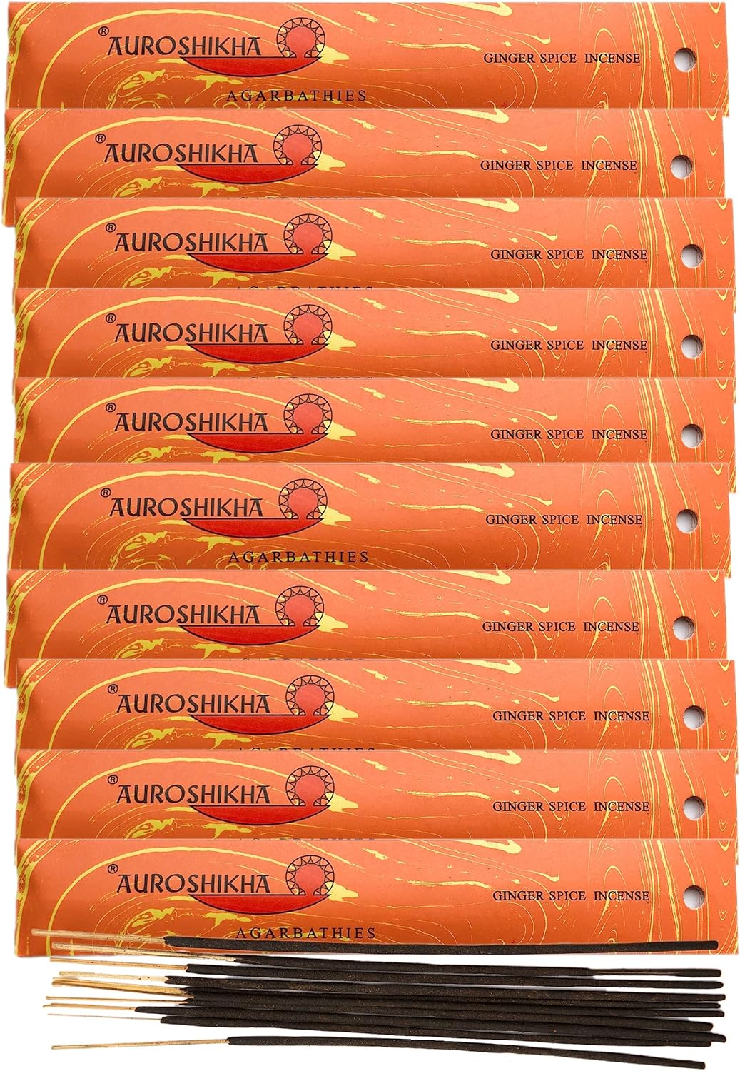 Ginger Spice Auroshikha Incense Sticks (10Pack - 10 Sticks Each Total 100Sticks)