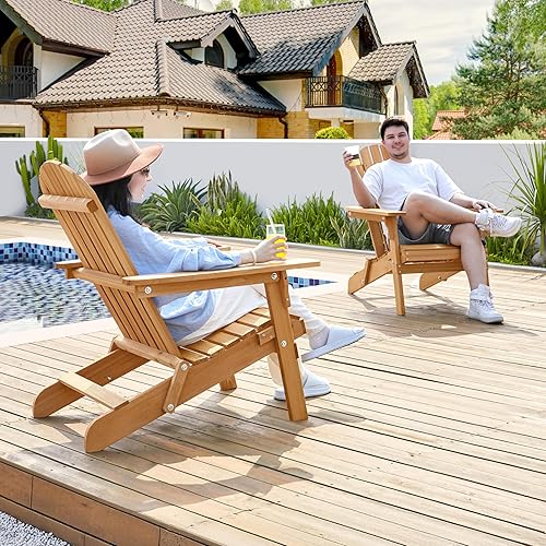 Miniatura 6 de Yaheetech Juego de 4 sillas plegables Adirondack para exteriores, sillas de jardín de madera maciza de 300 libras, resistentes a la intemperie,