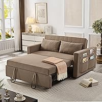 NOORDENIYA 55.5" Brown 3-in-1 Convertible Sofa Bed Pull-Out Sleeper Loveseat with Storage Pocket for Small Spaces