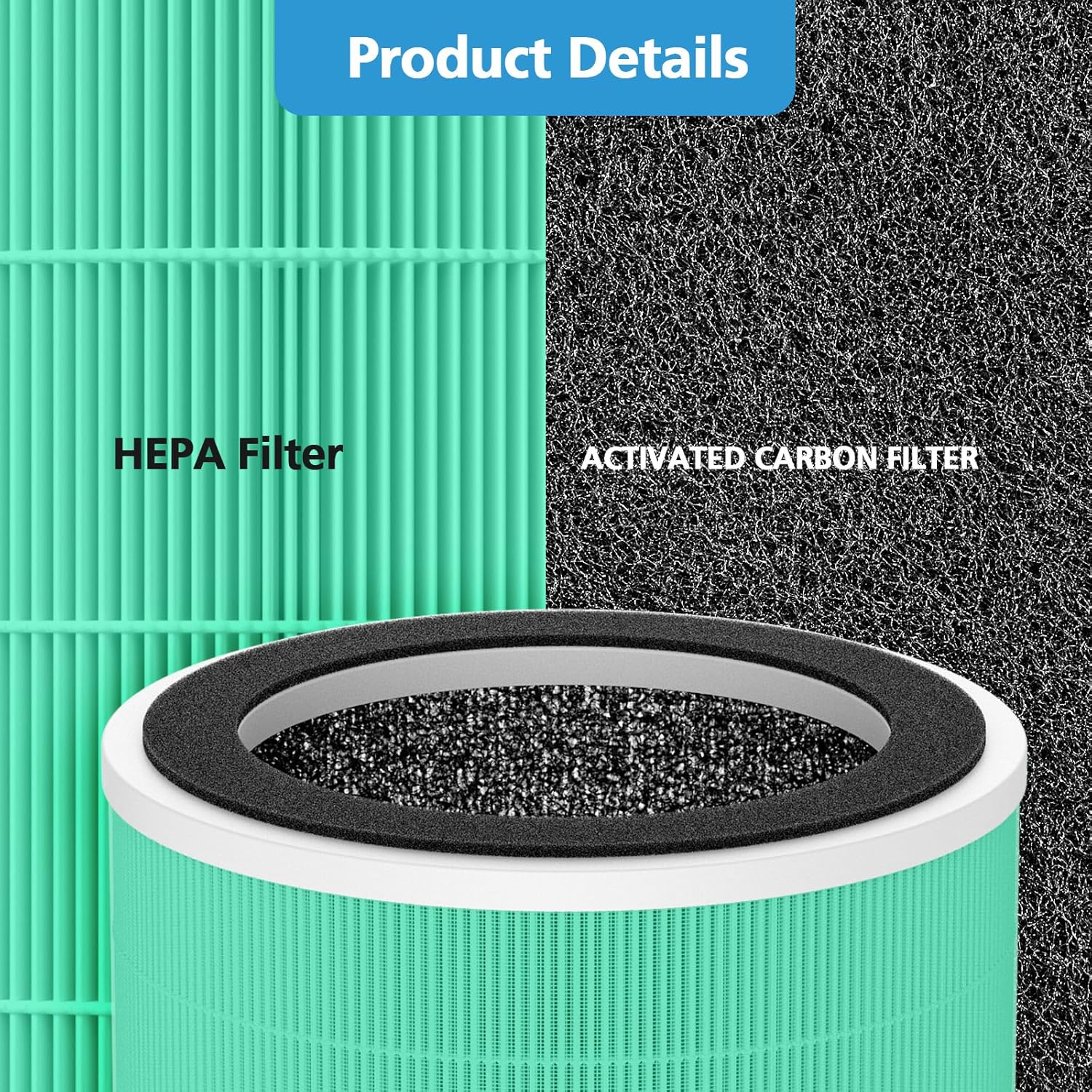 2 Pack PX500 Toxin Absorber Replacement Filter Compatible with Purivortex PX500 Air Purifier, 3-in-1 HEPA Replacement Filter for Home Large Room, Green