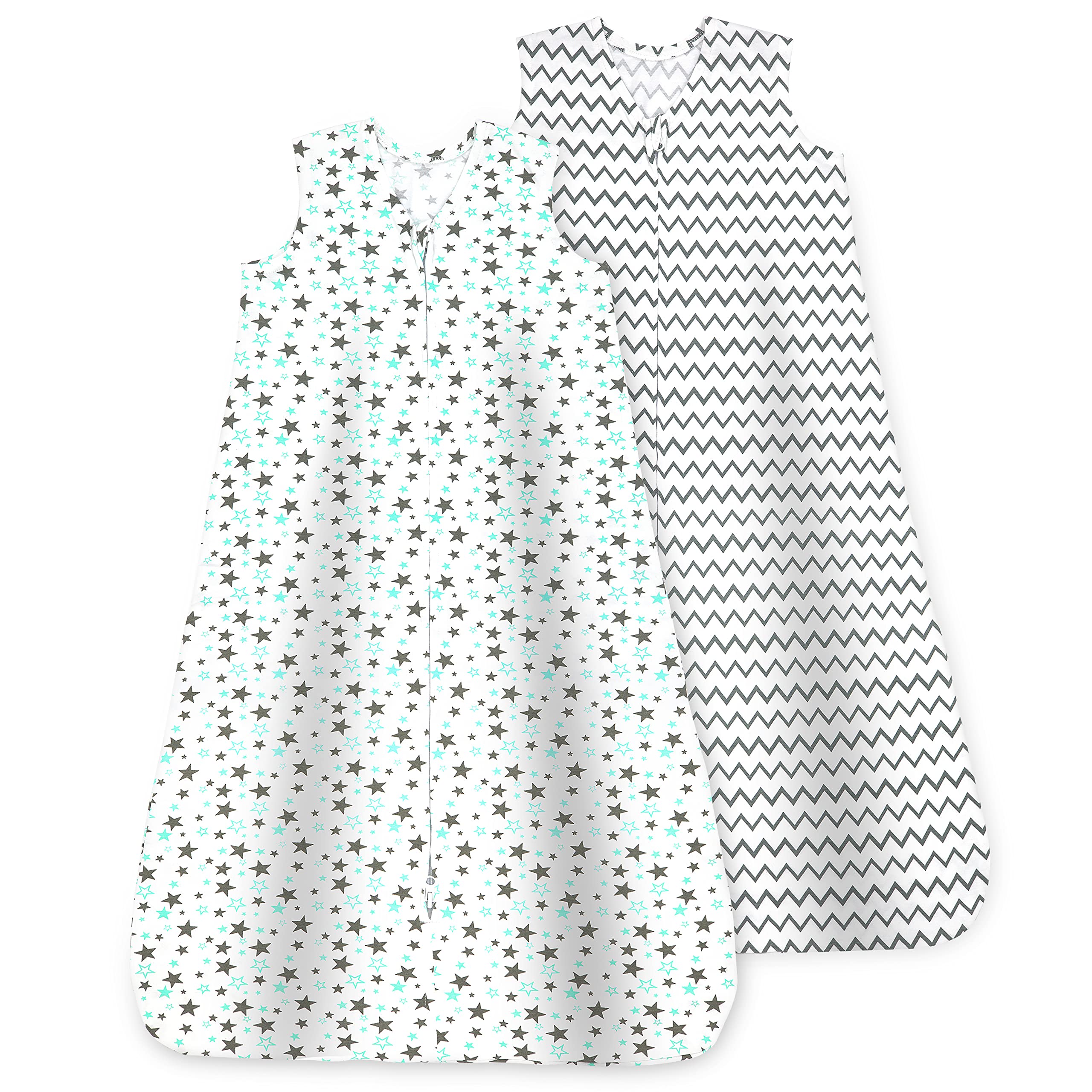 Bublo Baby Wearable Blanket, Breathable Cotton Sleep Sacks for 6-12 Months, 2 Pack Unisex Sleeping Bag Sack, Medium Size, 2-Way Zipper, 0.5 Tog