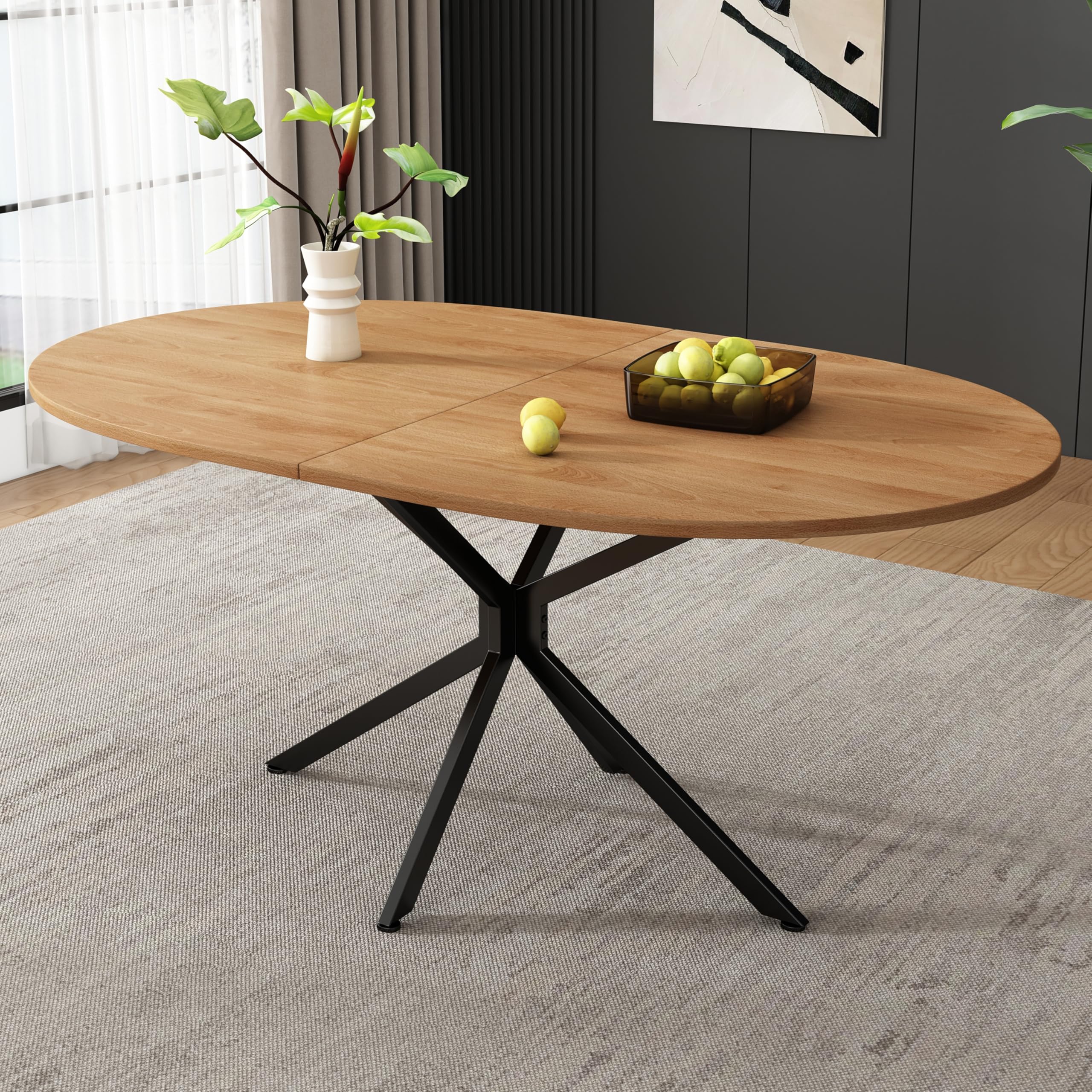 Tavolo da pranzo ovale 120 x 80 x 75,5 cm, tavolo da cucina – tavolo in legno e gambe in metallo, tavolo da pranzo/tavolo in legno per 4-6 persone, tavolo per la cucina o il soggiorno (2)