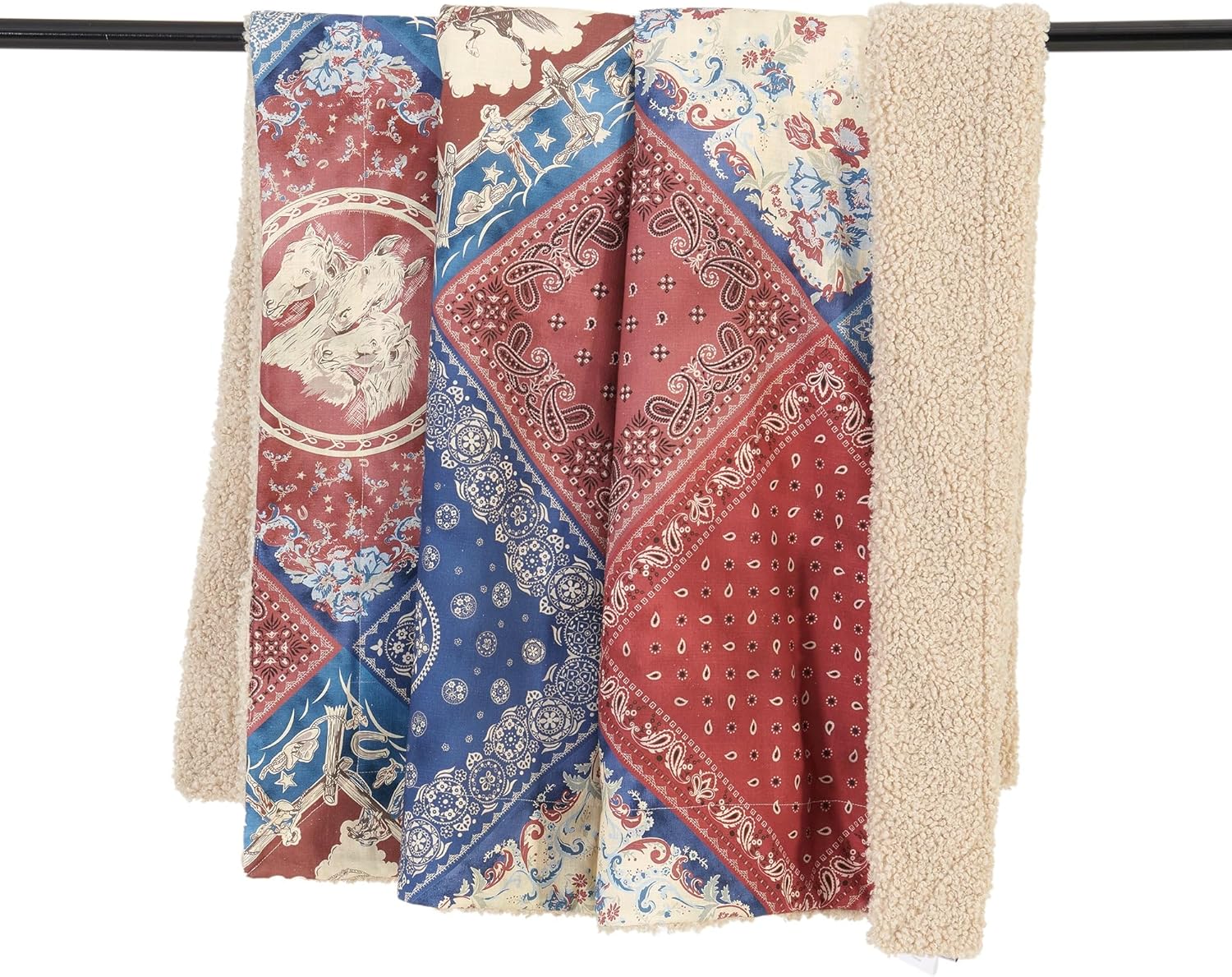 Paseo Road Tasha Polizzi Mariella Western Throw Blanket, 50x60 inch, Chenille Teddy-Backed Throw, Soft Boucle Reverse Side, Red Blue Aztec Geometric Print, Cozy Southwestern Blanket for Bed, Sofa