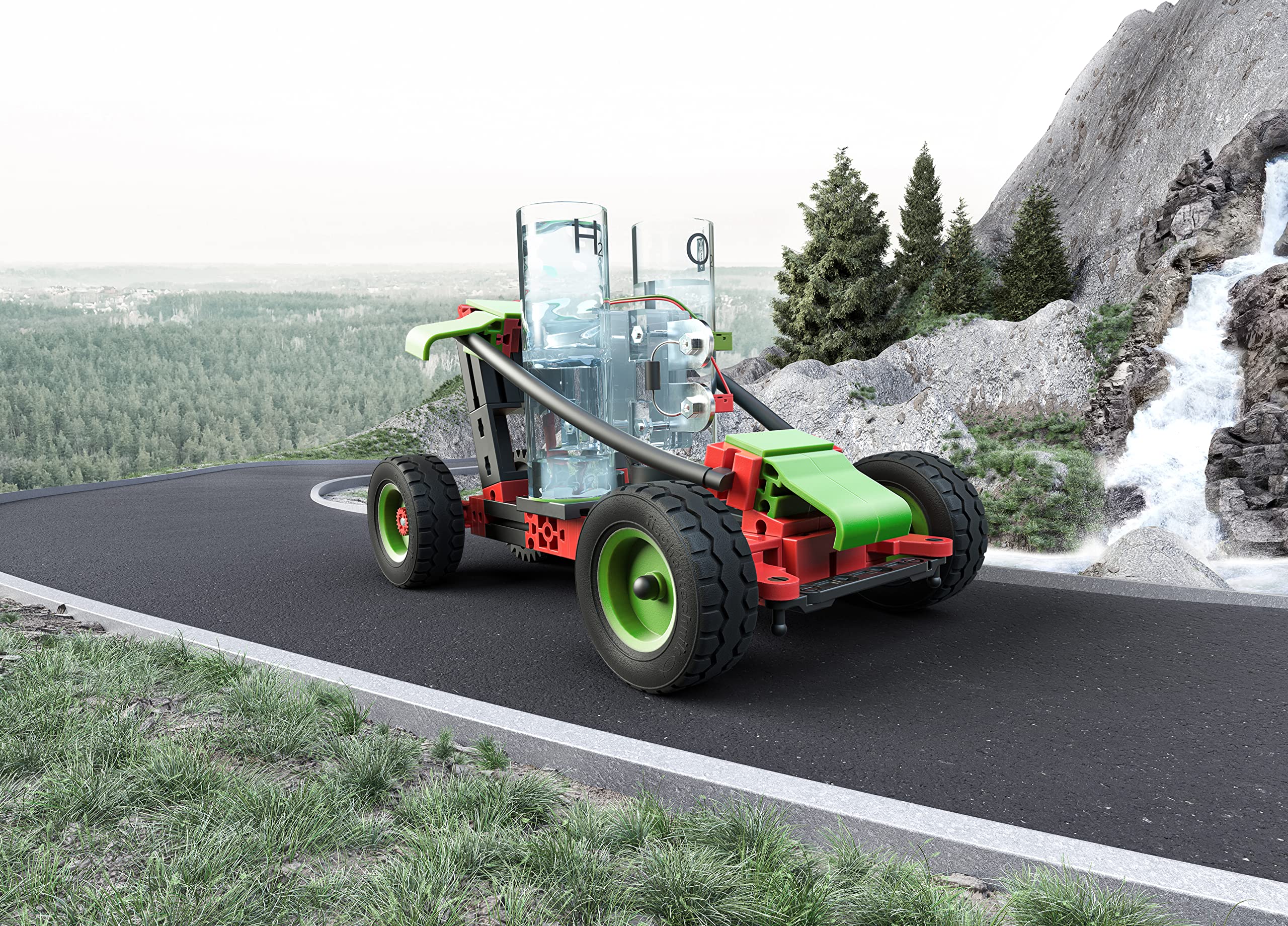 fischertechnik 559879 Profi Green Energy – Bausatz für Kinder ab 9 Jahren, Experimentierkasten für Solar & 559880 Profi H2 Fuel Cell Car, wasserstoffbetriebenes Fahrzeug zum Zusammenbauen