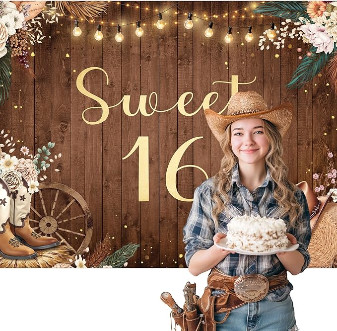 Fondo fotográfico SVBright Sweet 16 7x5 pies vaquero miniatura 3