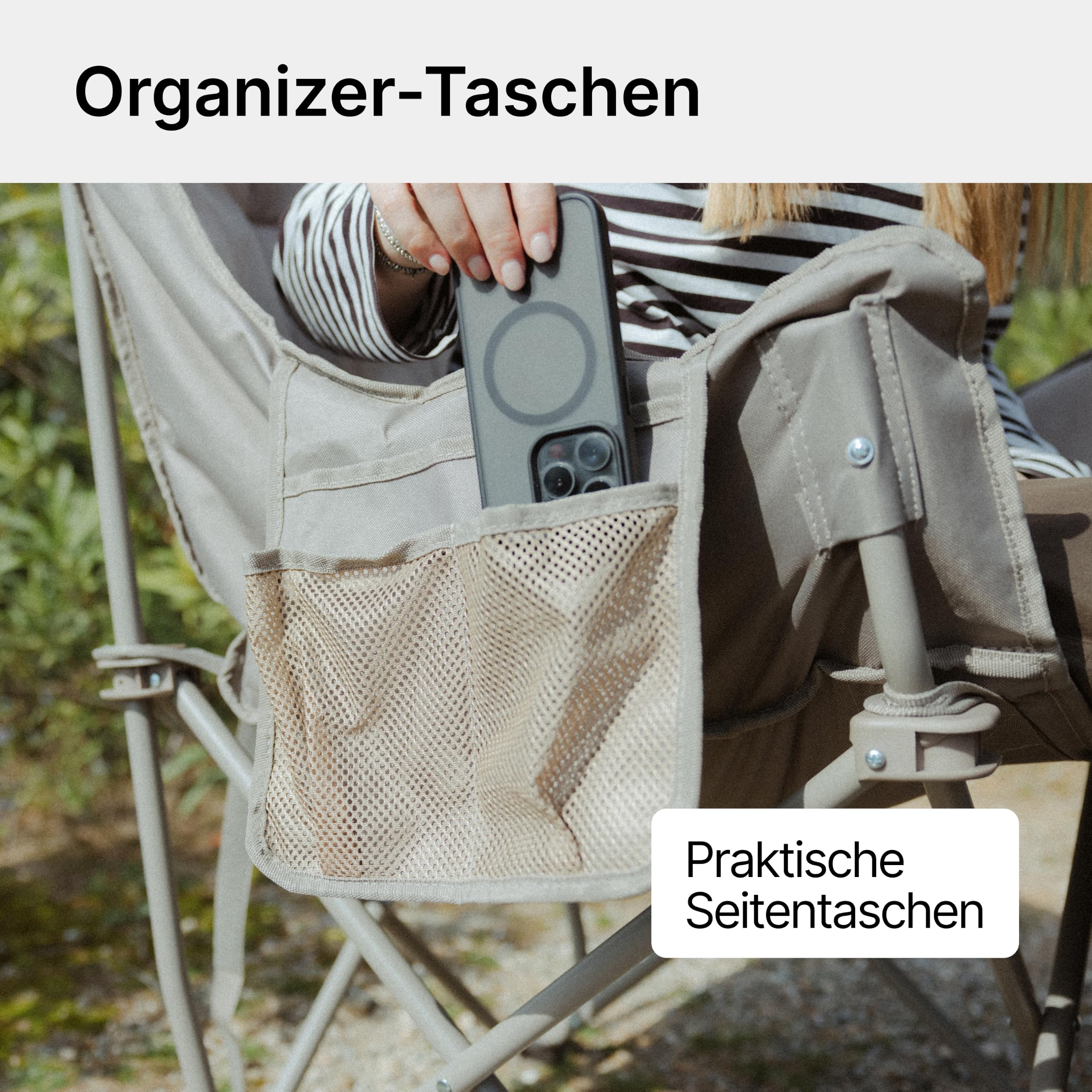 qeedo Johnny Cozy Faltbarer Campingbank gepolstert mit Cozy Bezug – Sofa-Feeling für 2 Personen – Rucksack-Packtasche – bis 300 kg belastbar