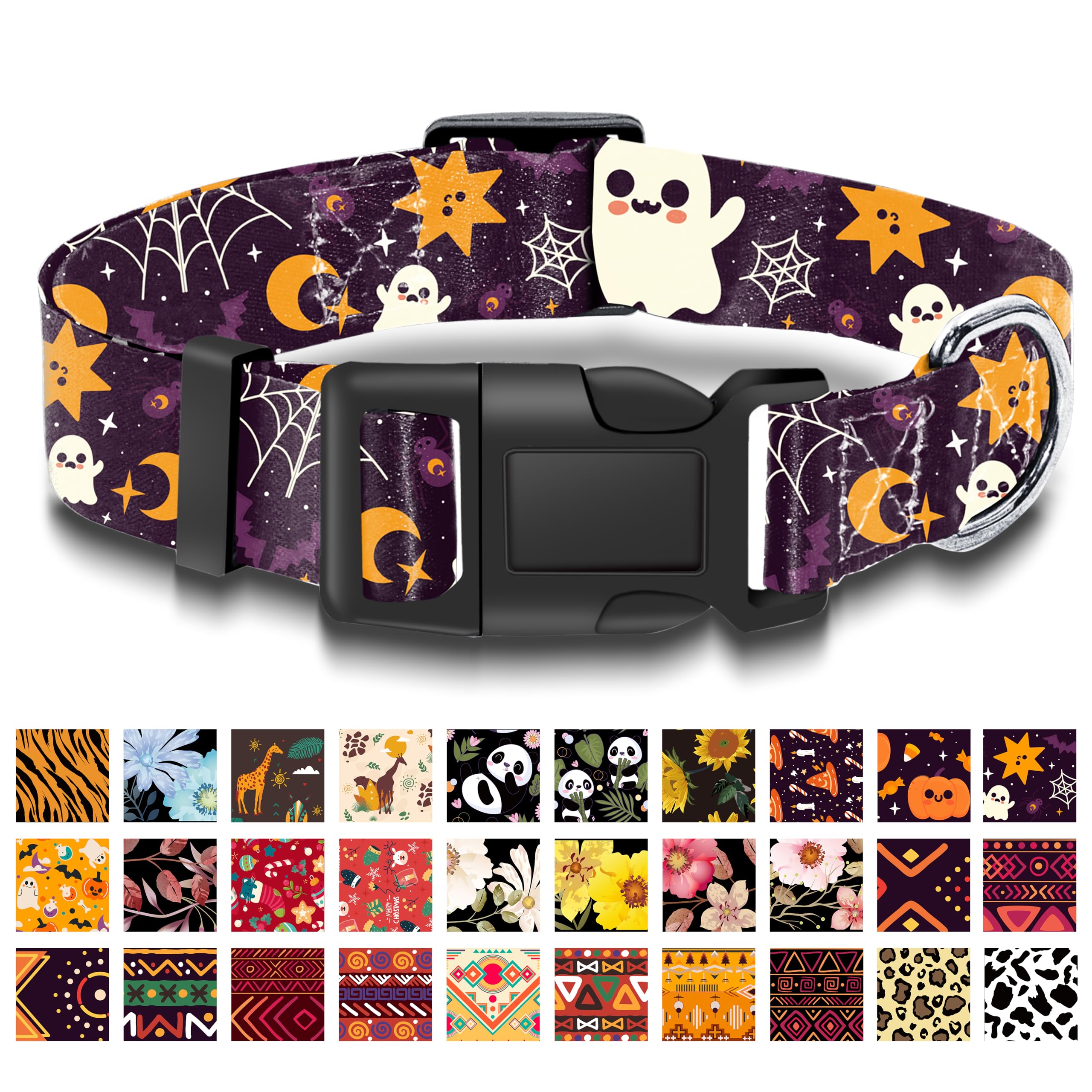 Halloween Dog Collar with Lovely Ghost Pattern, Cute Breathable Boys and Girls Puppy Collar with Safety Buckle, Adjustable Soft Pet Collar for Small Medium Large Dogs(Halloween Ghost XS)