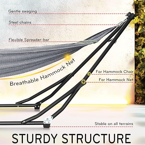 Miniatura 6 de Tranquillo UniGen - Hamaca resistente para interiores y exteriores, con soporte de acero, plegable de alta calidad, 600 libras, poliéster suave