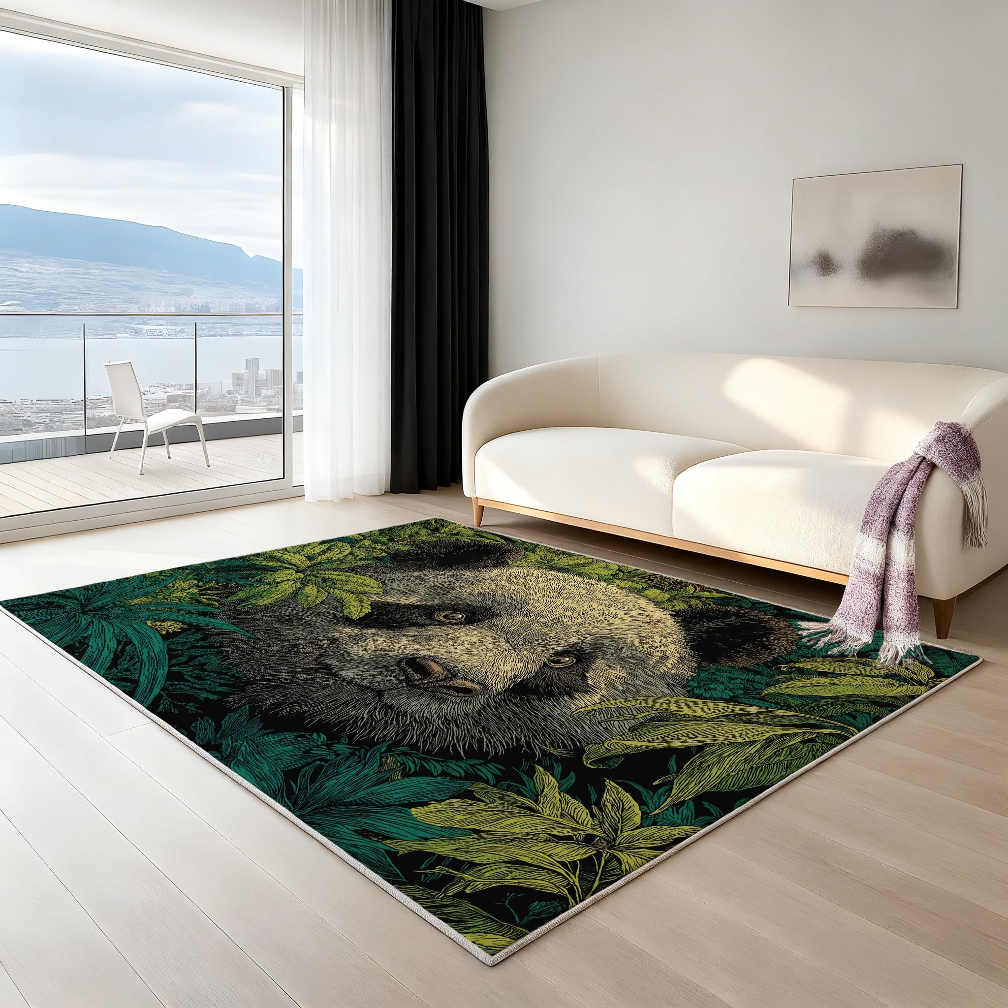 Générique Antypoślizgowa manga komiks kreskówka zmywalny dywan zwierzęcy naturalny krajobraz TPR mata gigantyczna panda liście roślinność dywan 90 x 150 cm do salonu sypialnia biuro