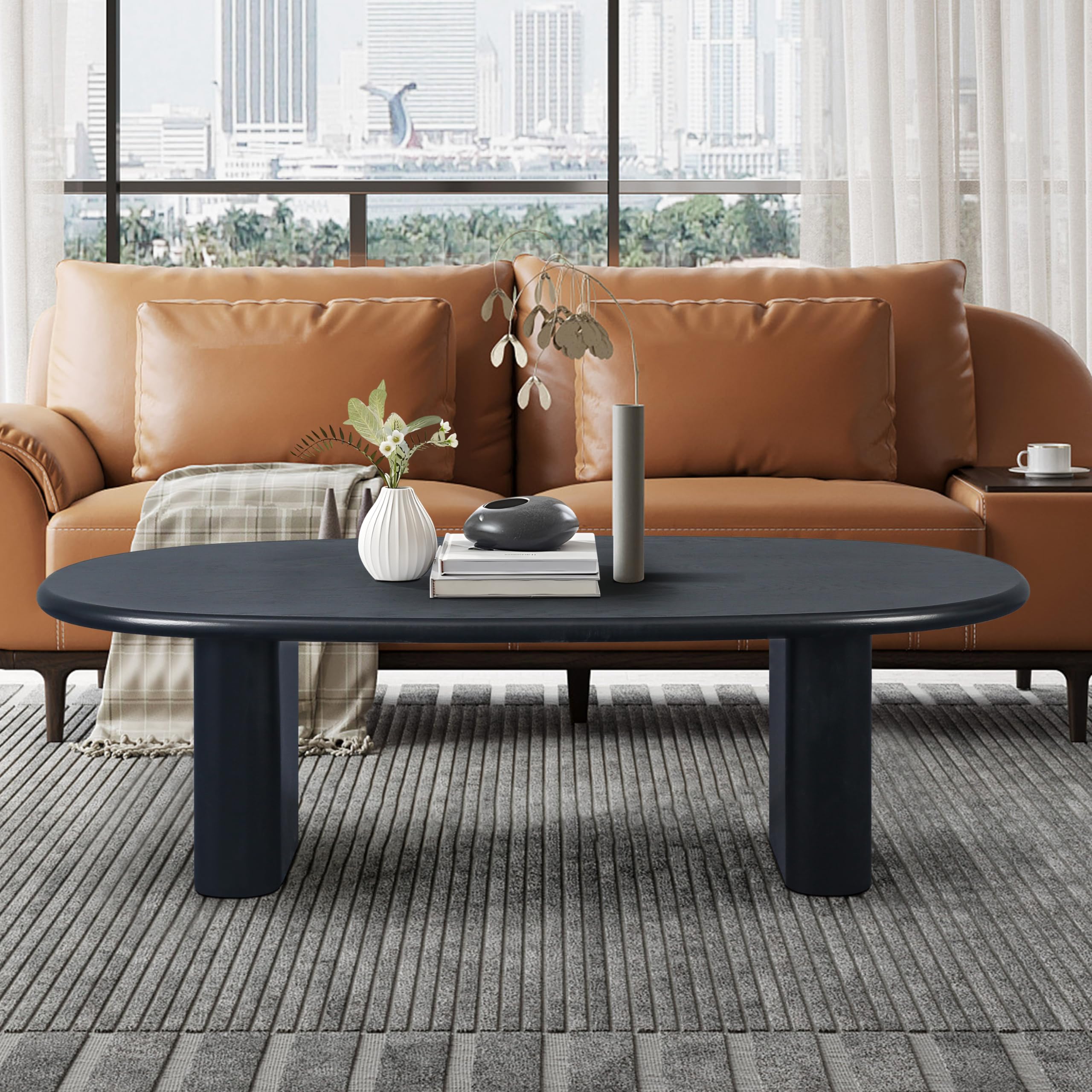 LUMISOL 51'' Tapered Tabletop Coffee Table for Living Room, Center Table with Sturdy Legs, Easy Assembly (Black)