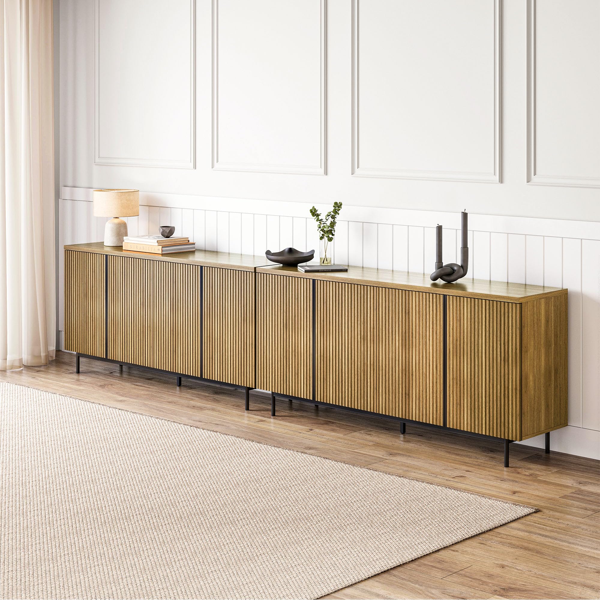 24 Inch Deep BELLEZE 63 Inch Sideboard Buffet Cabinet With Fluted Doors ...