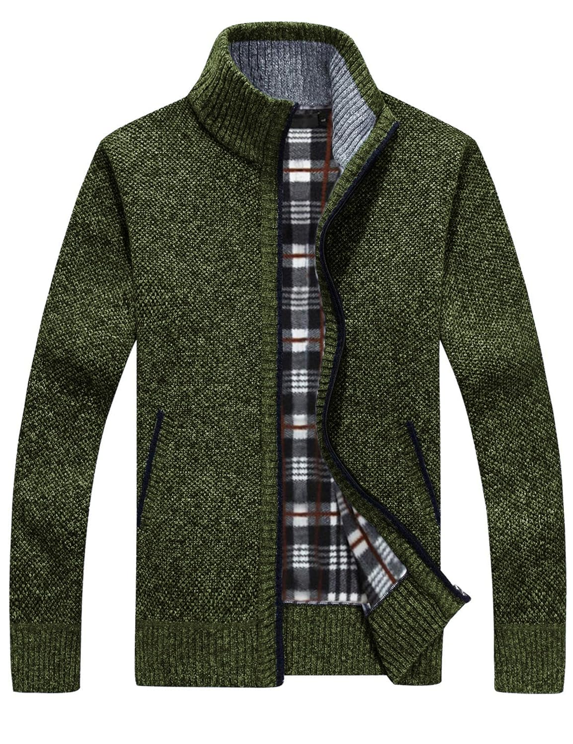 Yeokou Mens Casual Slim Full Zip Thick Knitted Cardigan Sweaters with Pockets