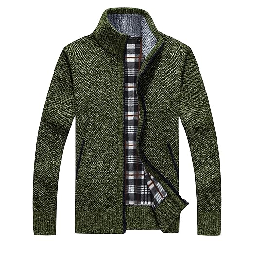Yeokou Men's Casual Slim Full Zip Thick Knitted Cardigan Sweaters with Pockets