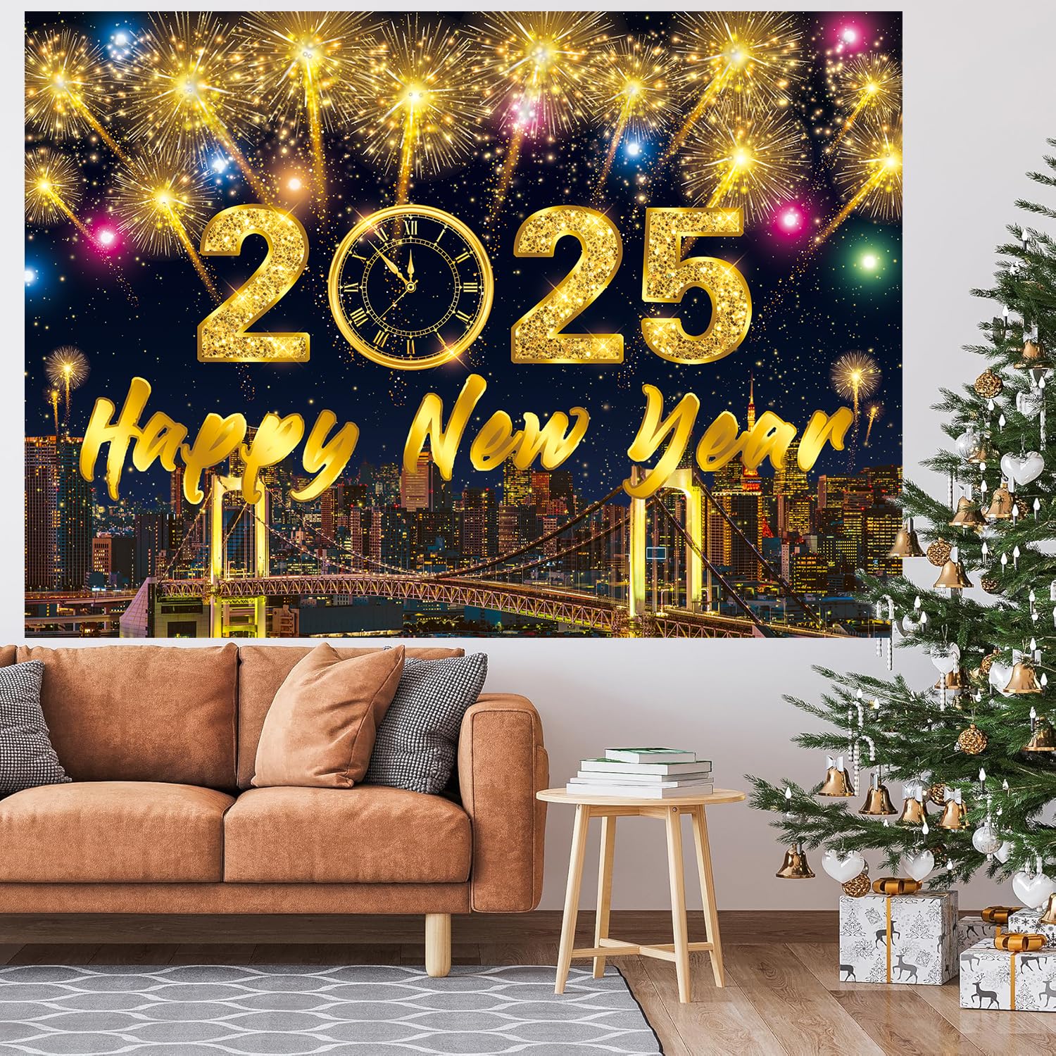 Colorful New Year Backdrop - 2025 Photo Banner Sign For New Year Eve Party Decoration
