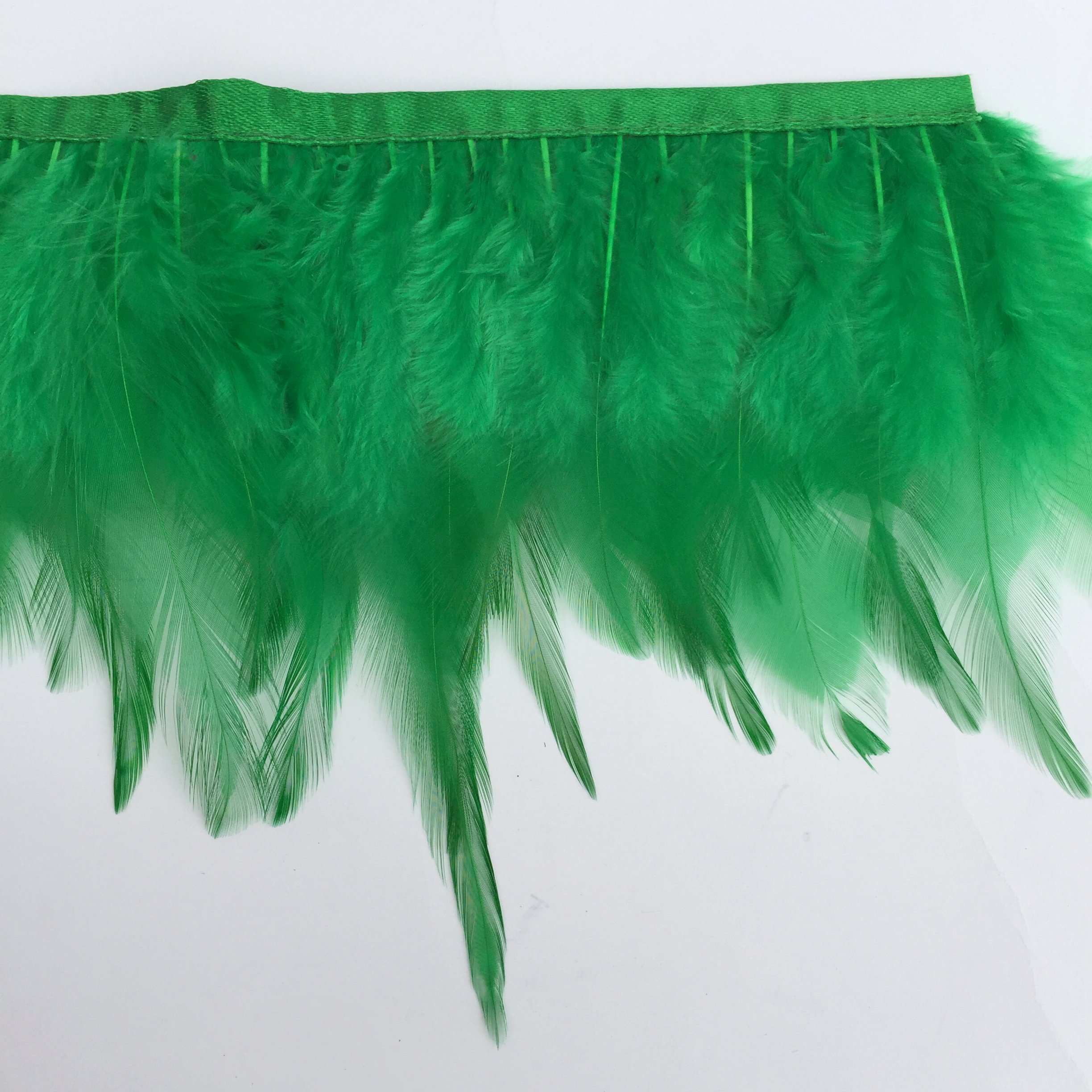 Shekyeon 2yards Rooster Hackle Feather Trim Fringe for DIY Clothing Craft Dress Decoration(Dark Green) - Image 2