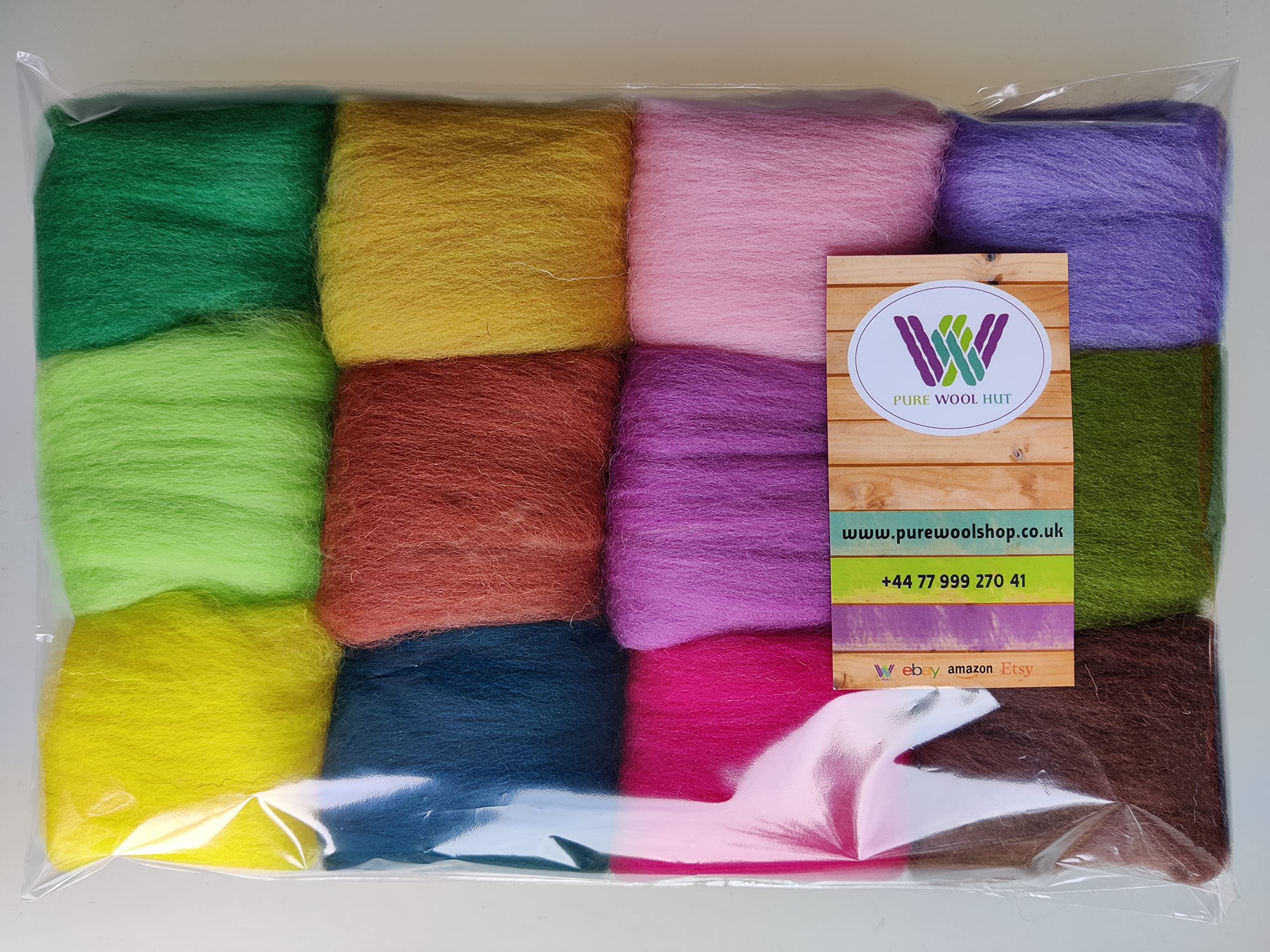 Assorted Colour Wool Sets* Pure Merino Wool for Needle and Wet Felting Wool Tops, Packs of 60g (Set N)