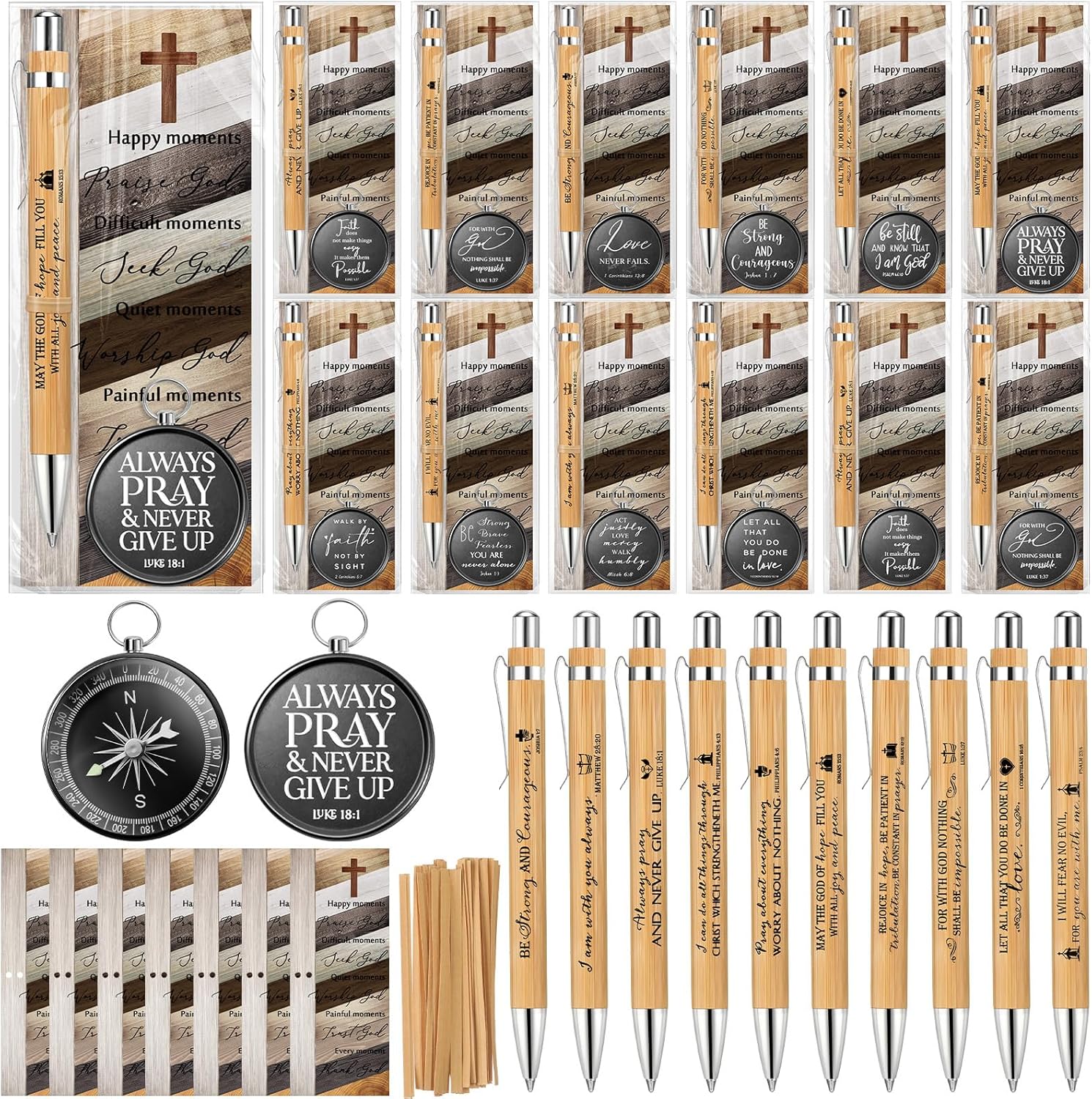 Spakon Christmas Christian Gifts Bulk Bible Verse Compass Pen Engraved Inspirational Compass with Religious Bookmarks Church Welcome Gifts for Men Women Christian Sunday School