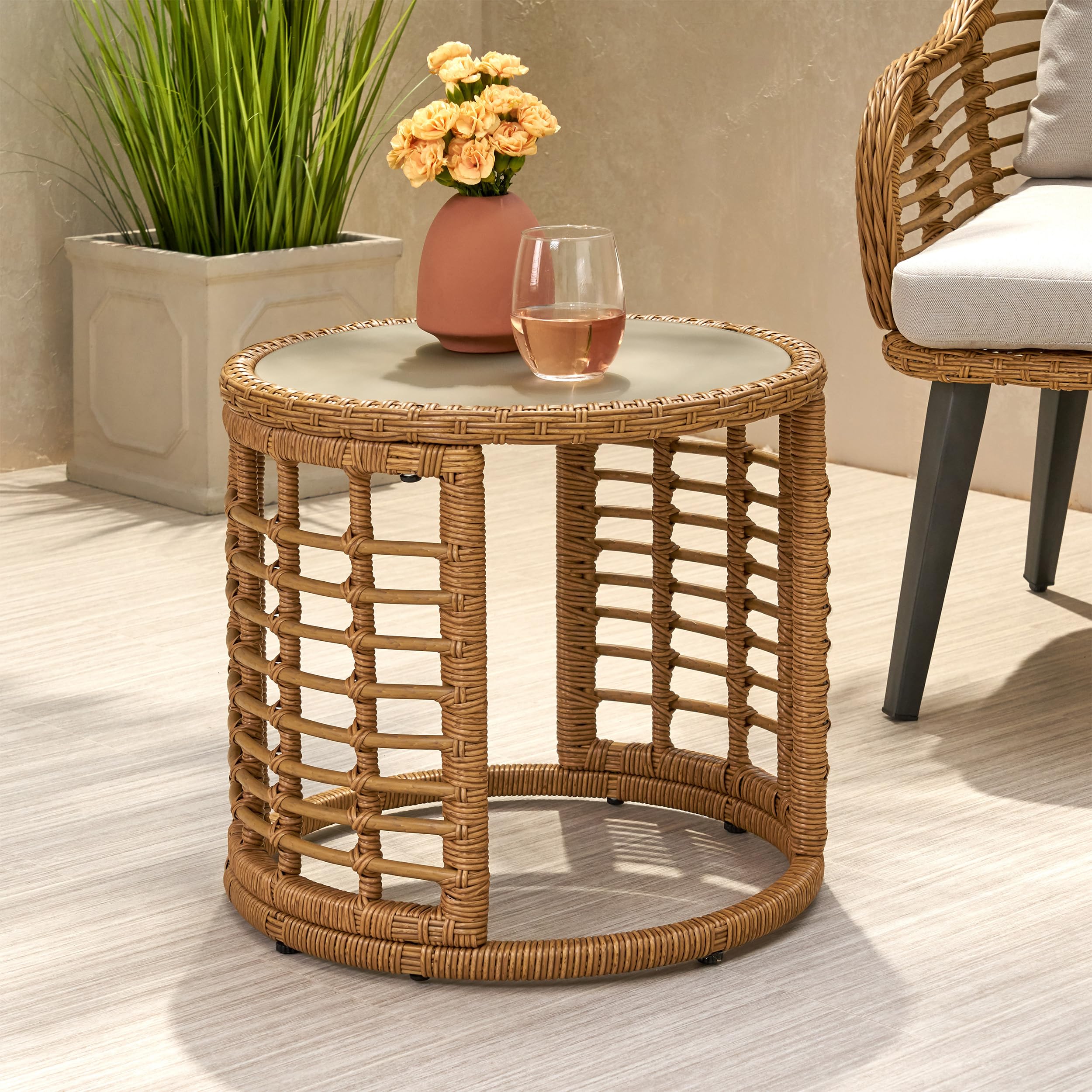 Amazon.com: F-Light Rattan Side Tables, Outdoor Round Rattan