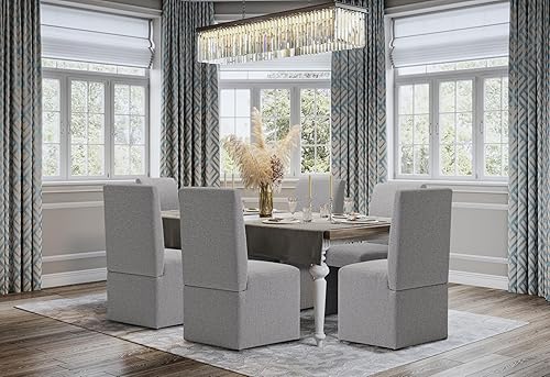 Miniatura 8 de Juego de 8 sillas de comedor tapizadas modernas para cocina y comedor, sillas de comedor de tela de lino con marco de madera, color gris