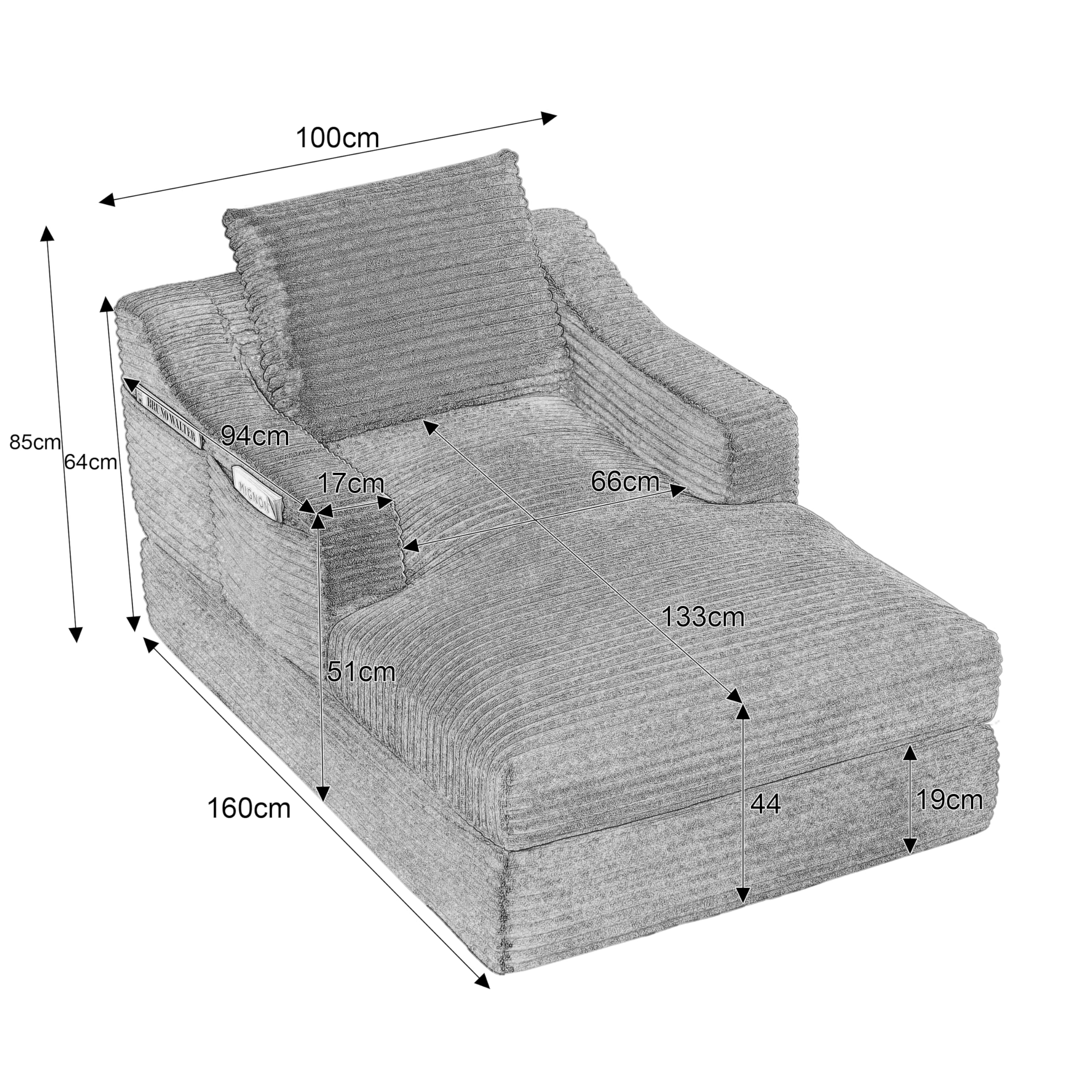 Sofá chaise longue de 160 cm, sofá de suelo sin boneless y sofá cama con función de dormir, sin montaje, diseño de doble capa, sofá reclinable suave para salón, oficina y apartamento (beige)