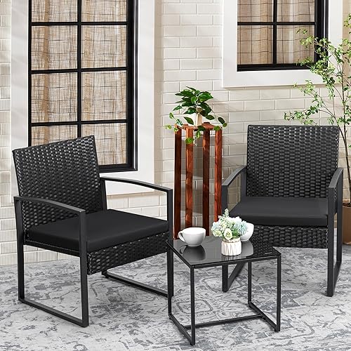 Miniatura 8 de Devoko Juego de 3 muebles de patio al aire libre de mimbre para balcón, porche, bistró