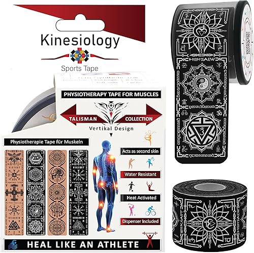 Vista 37 de Cinta de kinesiología precortada con dispensador – Cinta muscular deportiva vertical latina – Sintético Negro 16.4 ft 20 tiras – Cinta de Latina