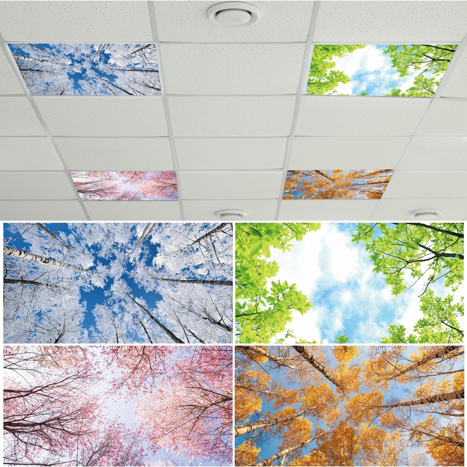 4 Pcs Fluorescent Light Covers with 40 Magnets Decorative for Classroom Ceiling Light 4 x 2 Feet Magnetic Light Covers Filter Easy Install for Office Hospitals & Home Drop Ceiling Supplies (Season)