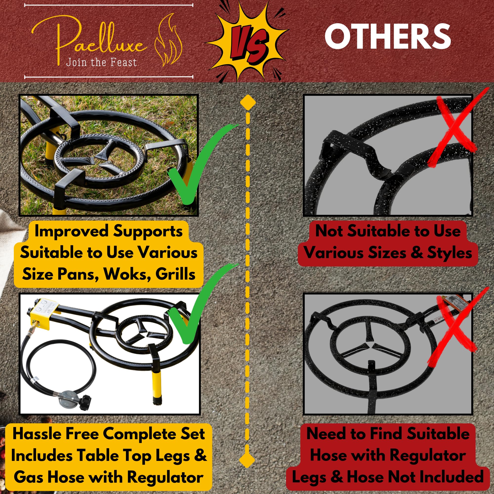 Juego de quemador de paella y soporte de 16 pulgadas, quemador de propano de doble anillo, estufa al aire libre con soporte de mesa y regulador, estufa de gas portátil para camping, cangrejos 4