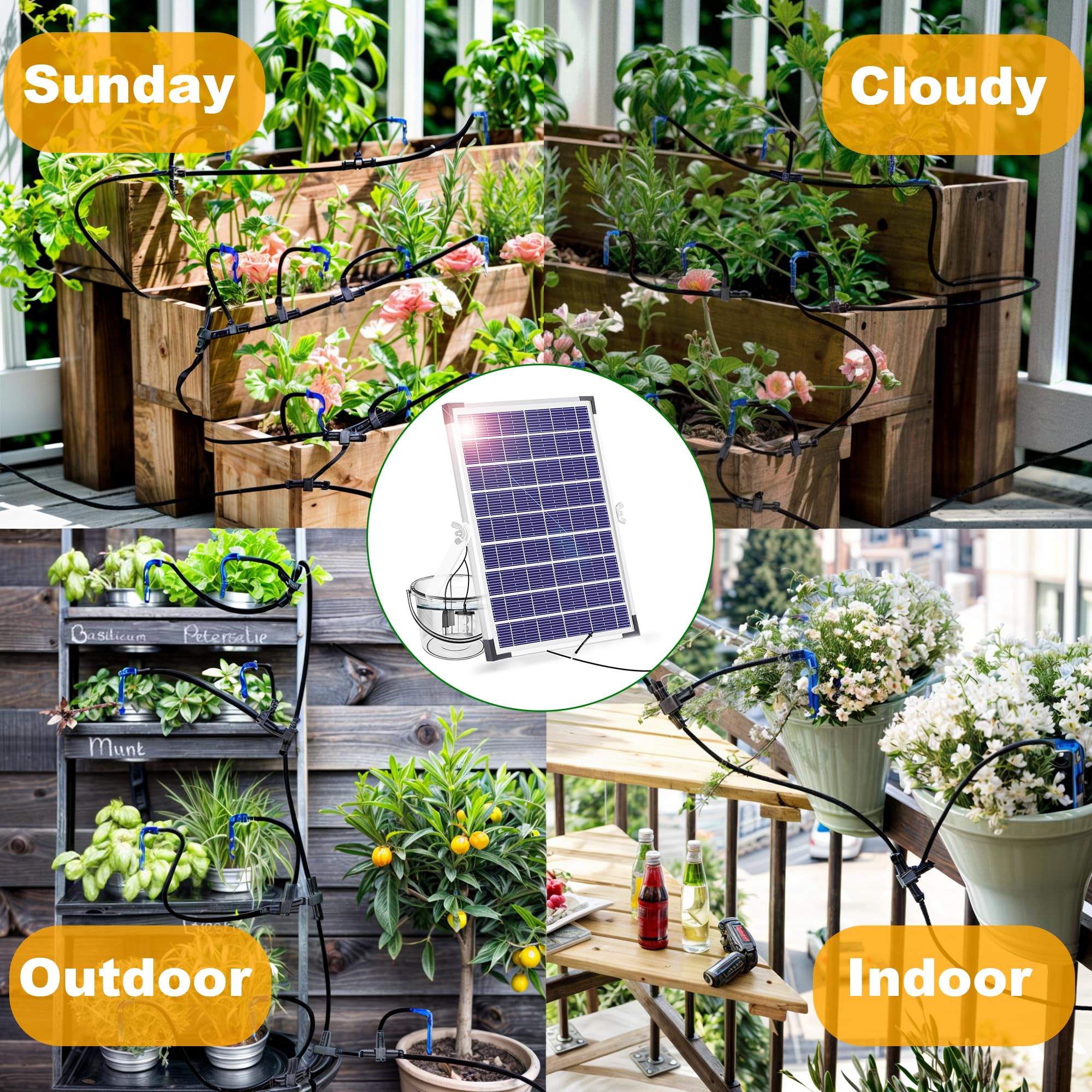 GUHAOOL Solar Irrigation System, Automatic Irrigation System Garden for 30 Potted Plants, Drip Irrigation System with Timer and 35M Hose for Garden, Balcony Plants, Outdoor Pot Plants