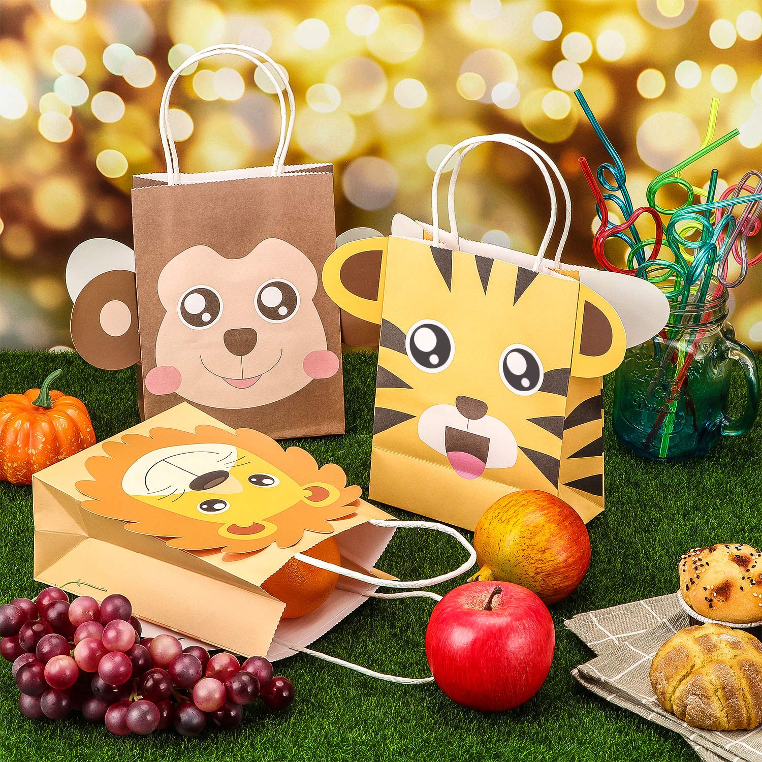Outus Jungle Safari Party Favor Bags Zoo Animals Birthday Treat Goody