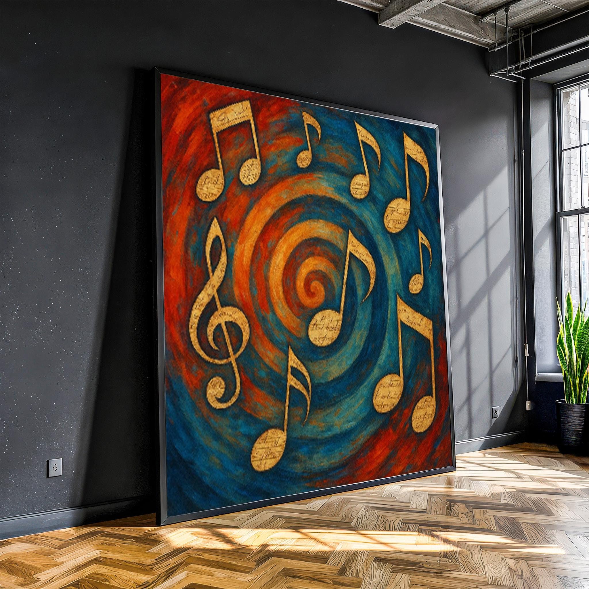 YUSUZHU Cuadro de notas musicales en lienzo – Listo para colgar. Arte de pared para sala de música – Para músicos, decoración del hogar. Cuadro listo para colgar (40x40cm/Marco interior).